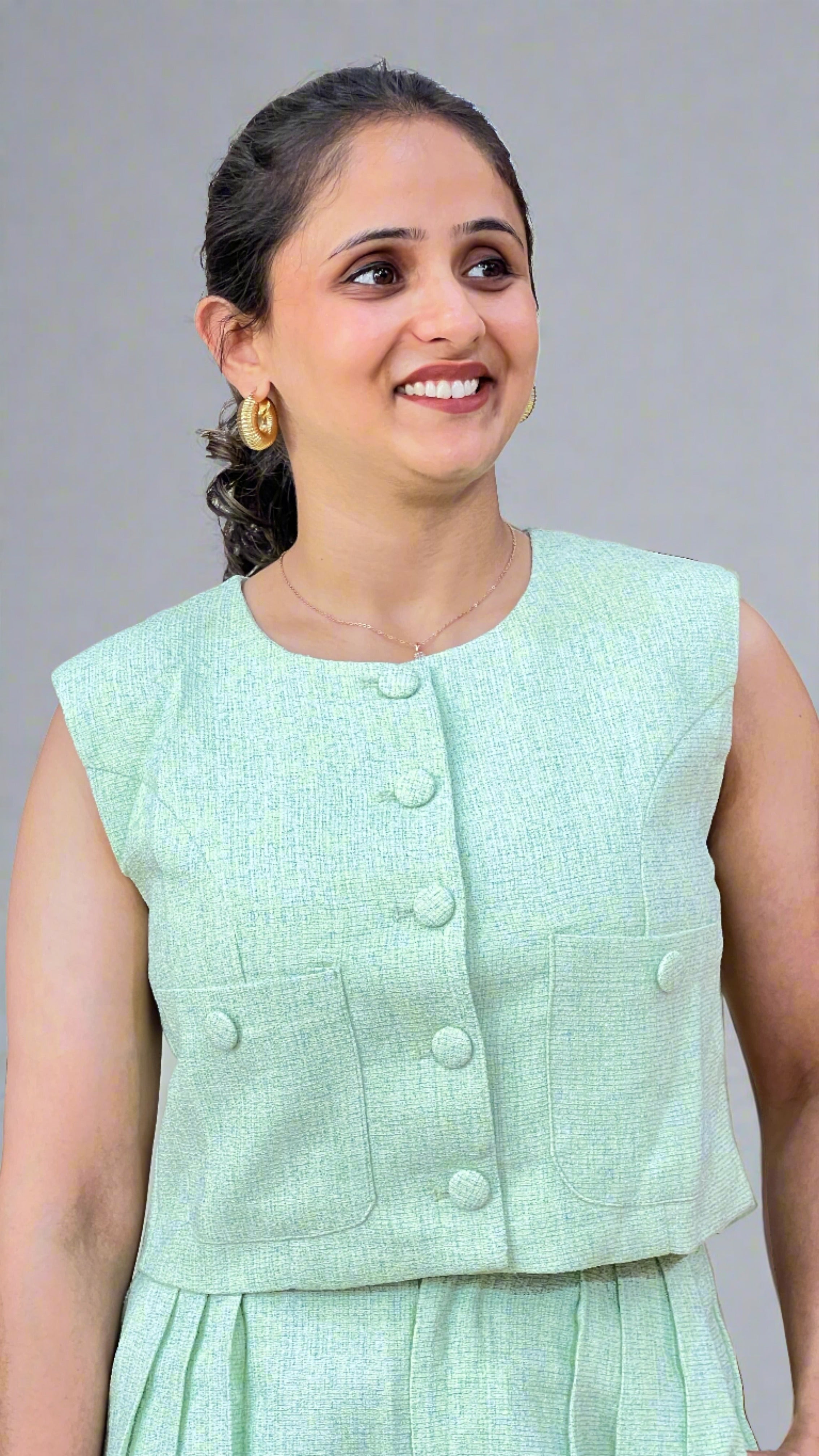 Crop top with high waist trousers