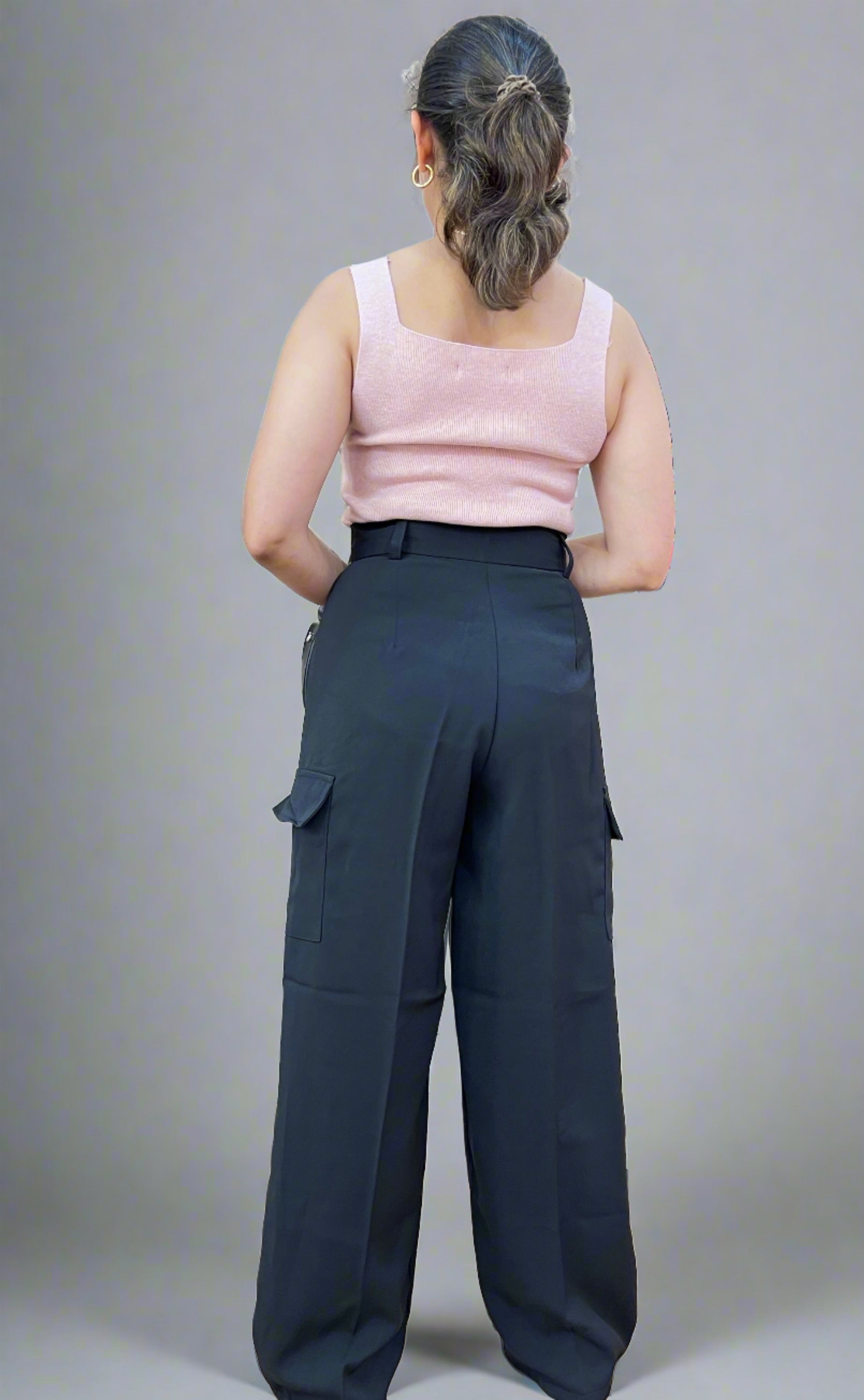 High waist wide leg trousers