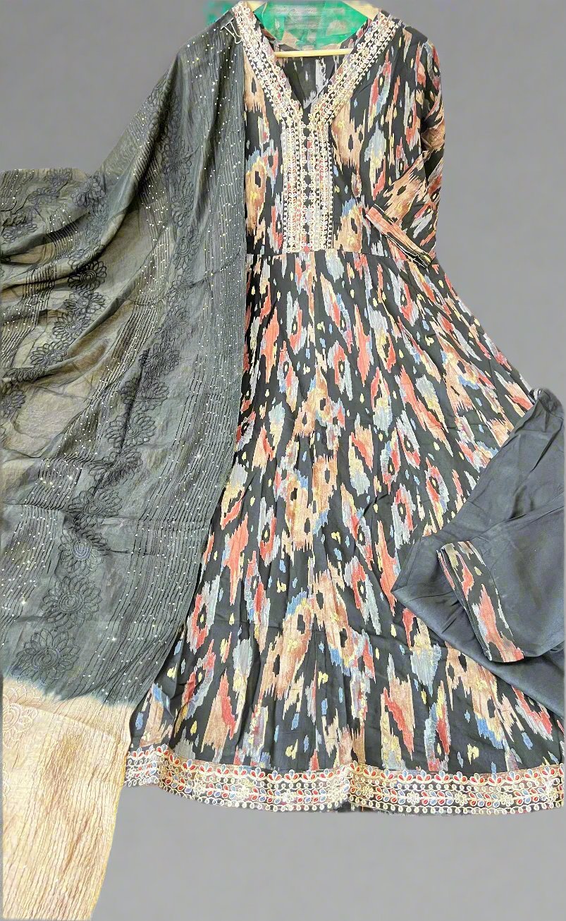 Ajhna ikkat printed A line suit