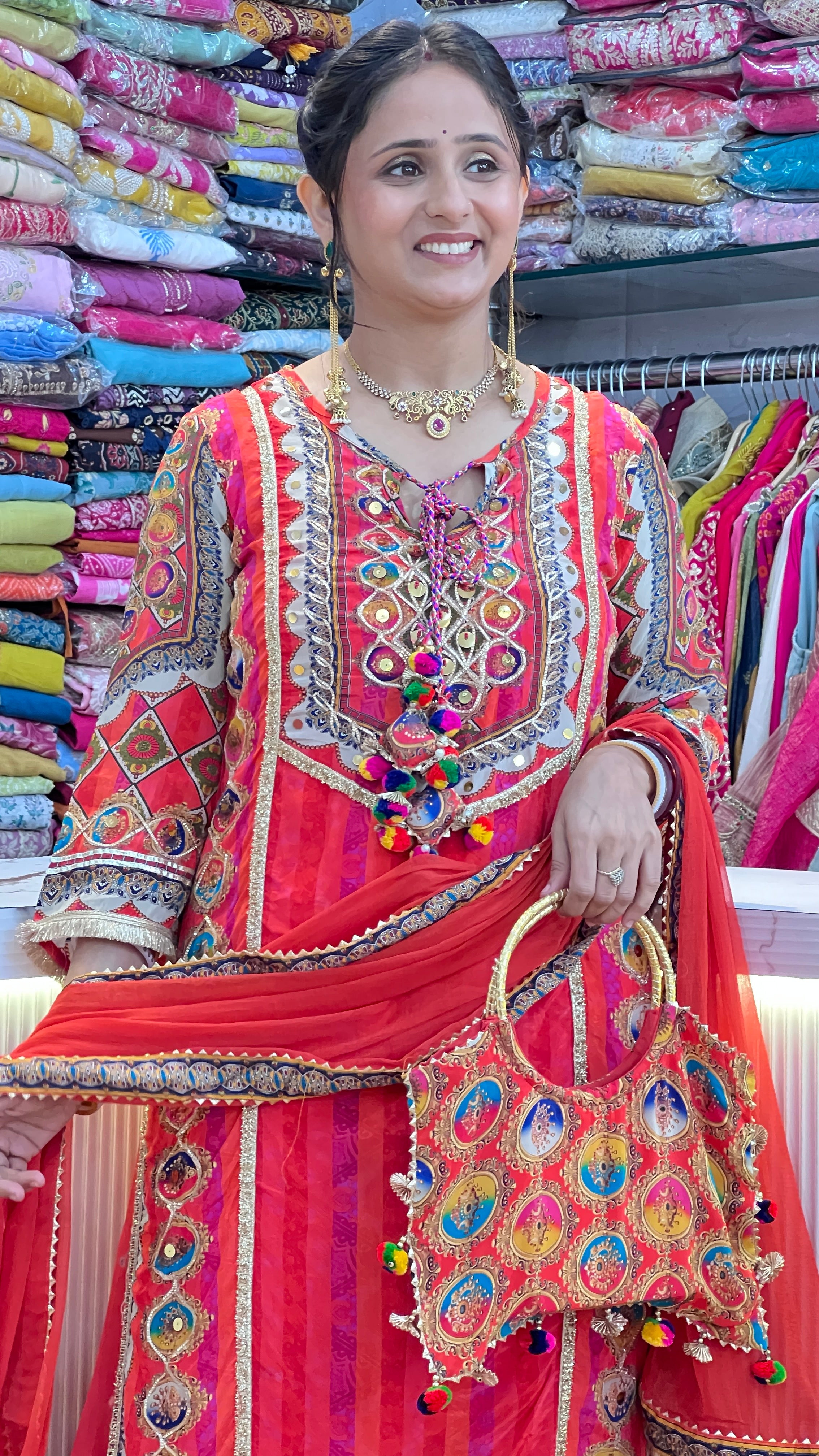 Designer pure crape suit with hand bag ( st 2567 )