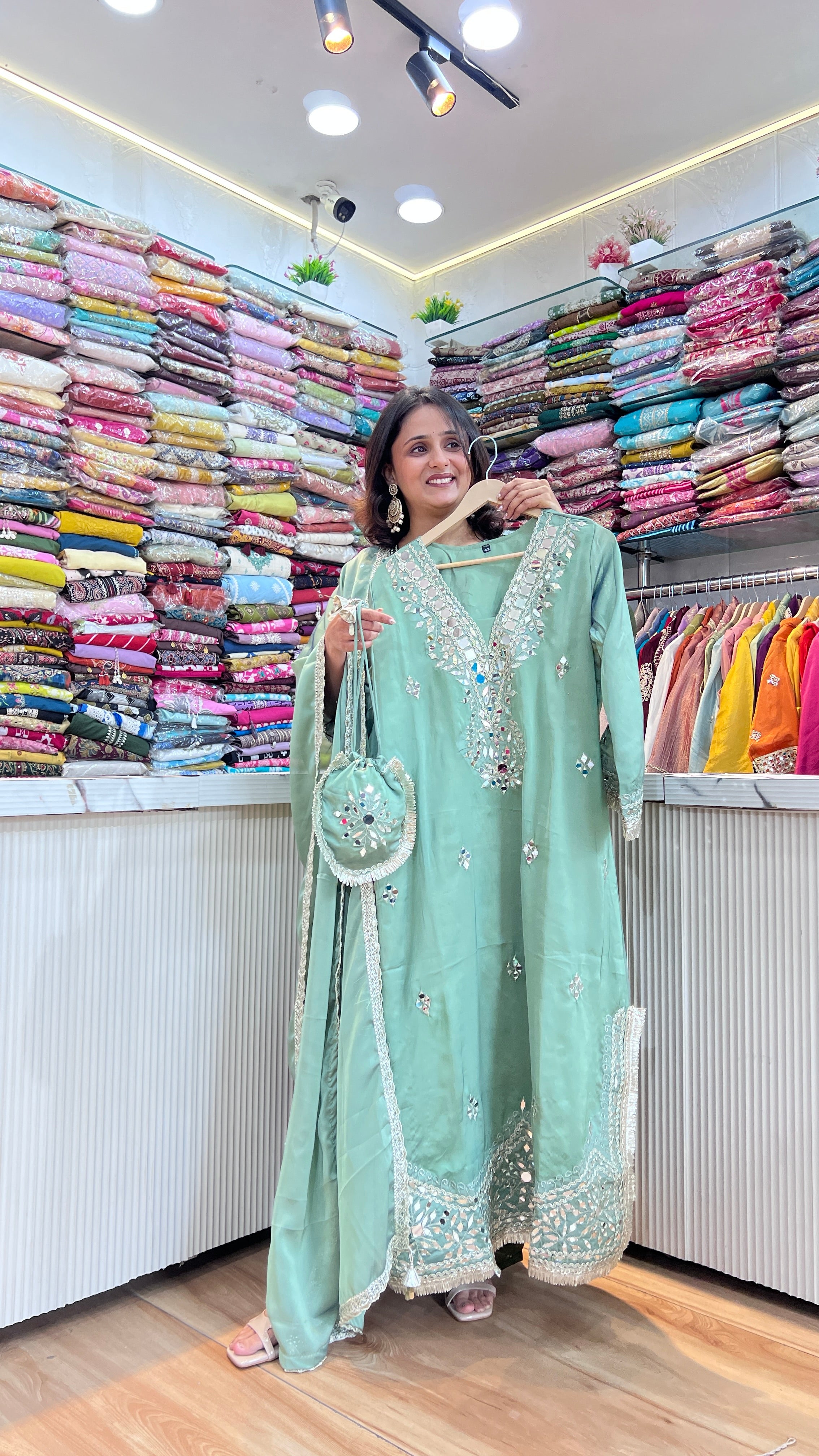 Mirror work organza phiran suit ( tls 16567 )