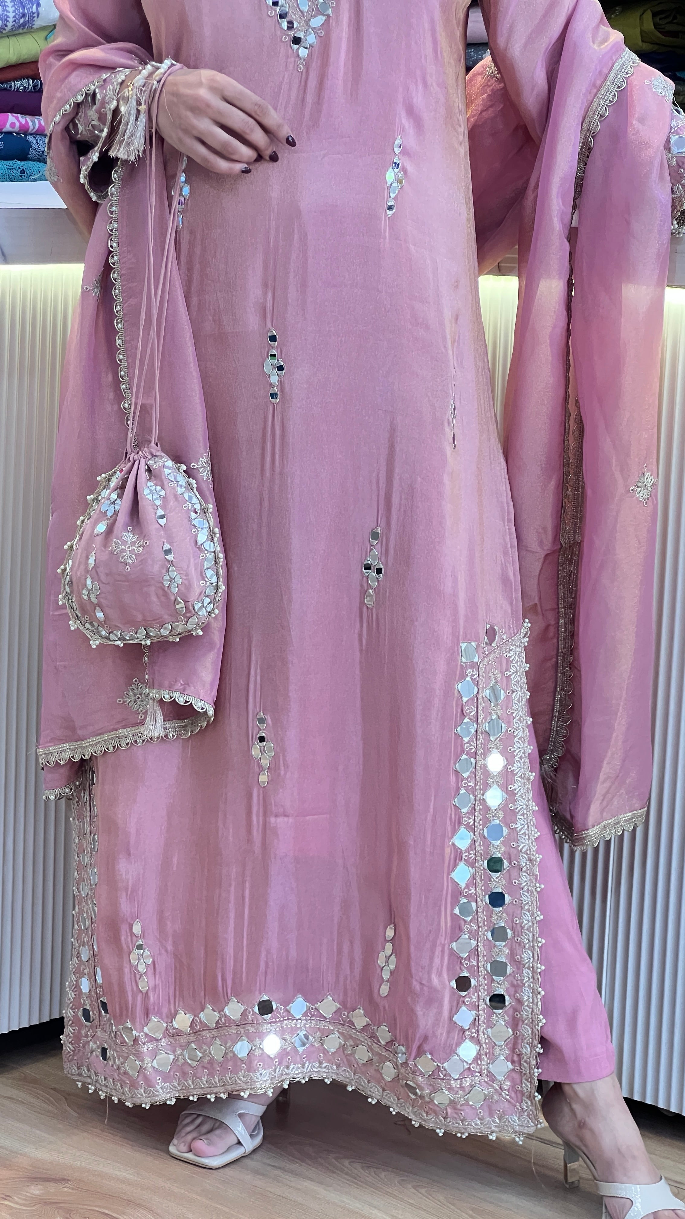 Mirror work long phiran suit ( na 2467 )
