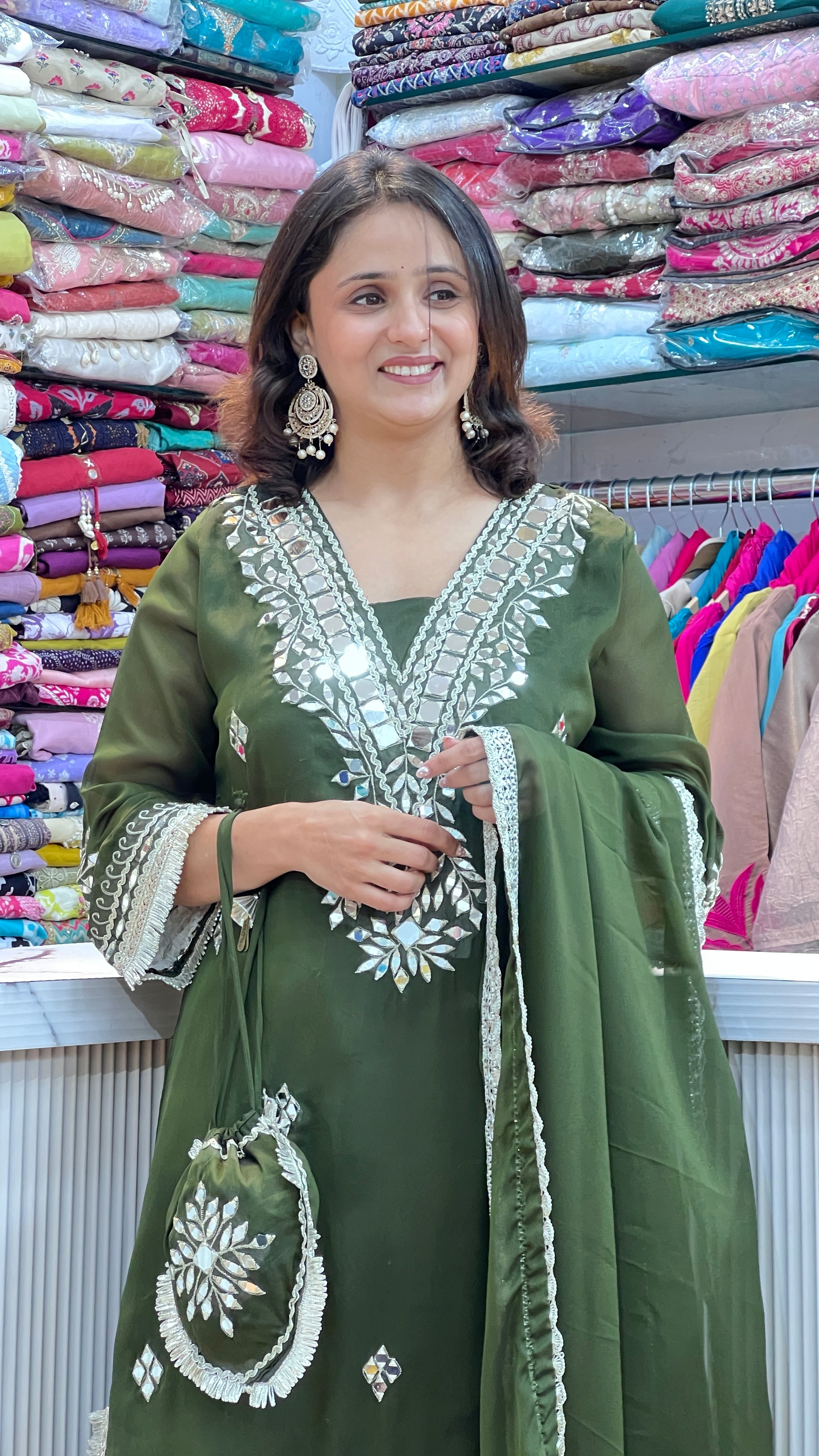 Mirror work organza phiran suit ( tls 16567 )