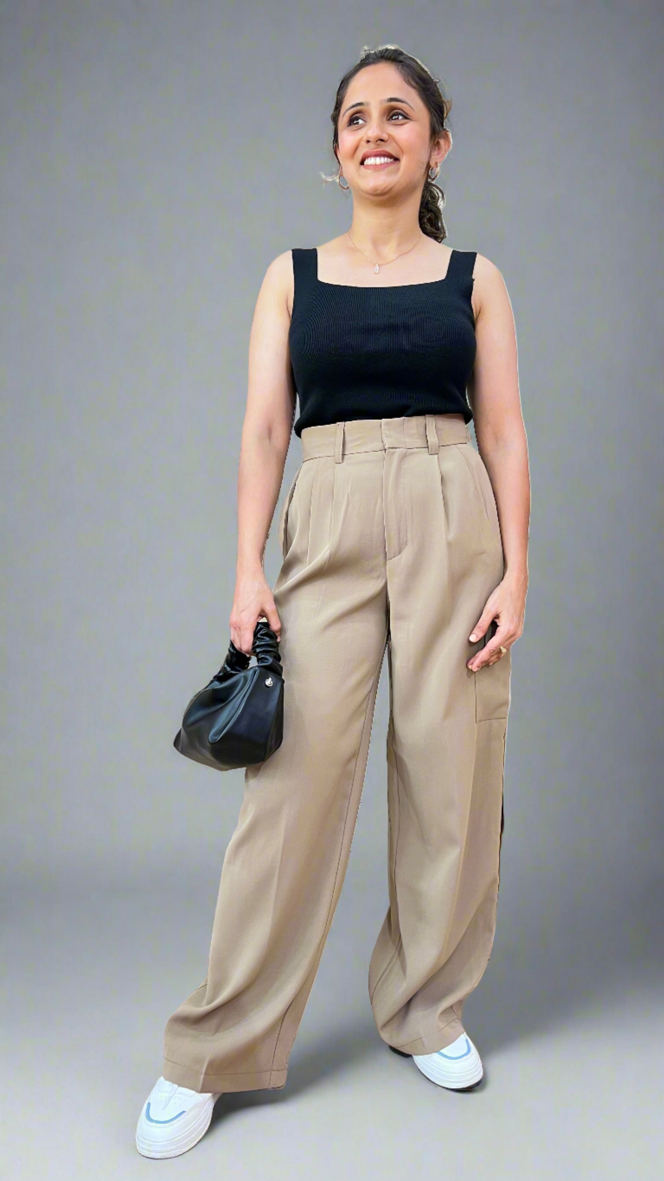 High waist wide leg trousers