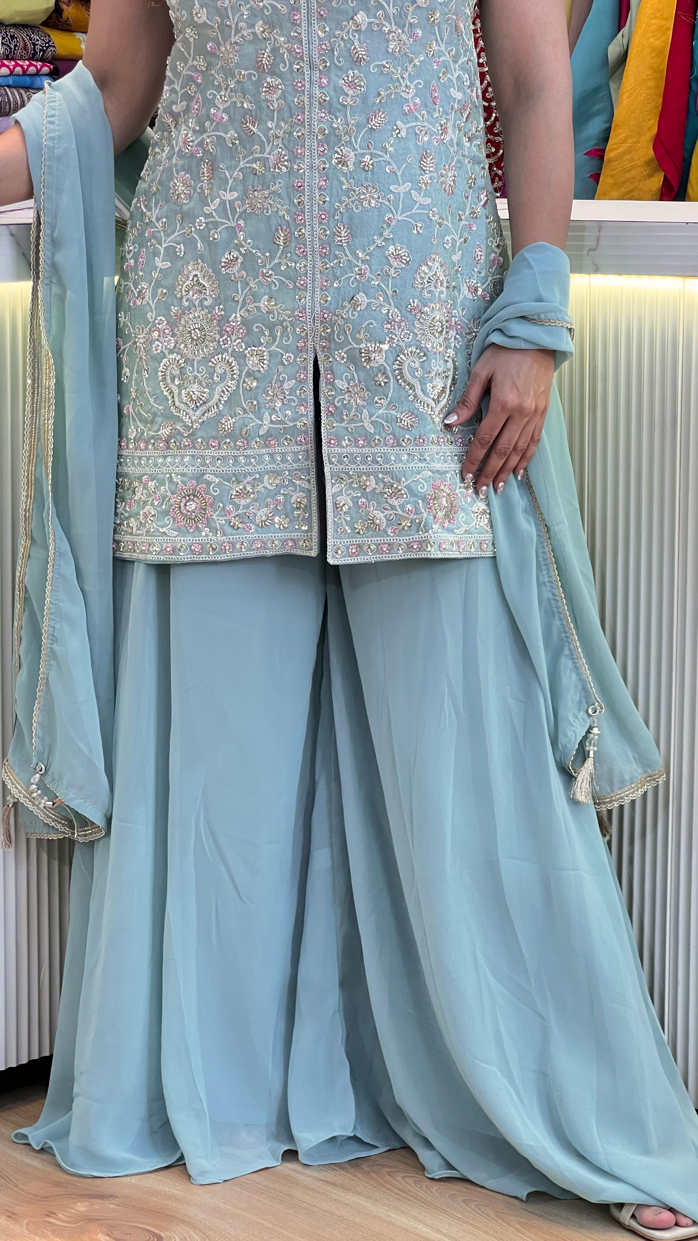Elegant Sky  Embroidered Sharara Suit ( tls 16367 )