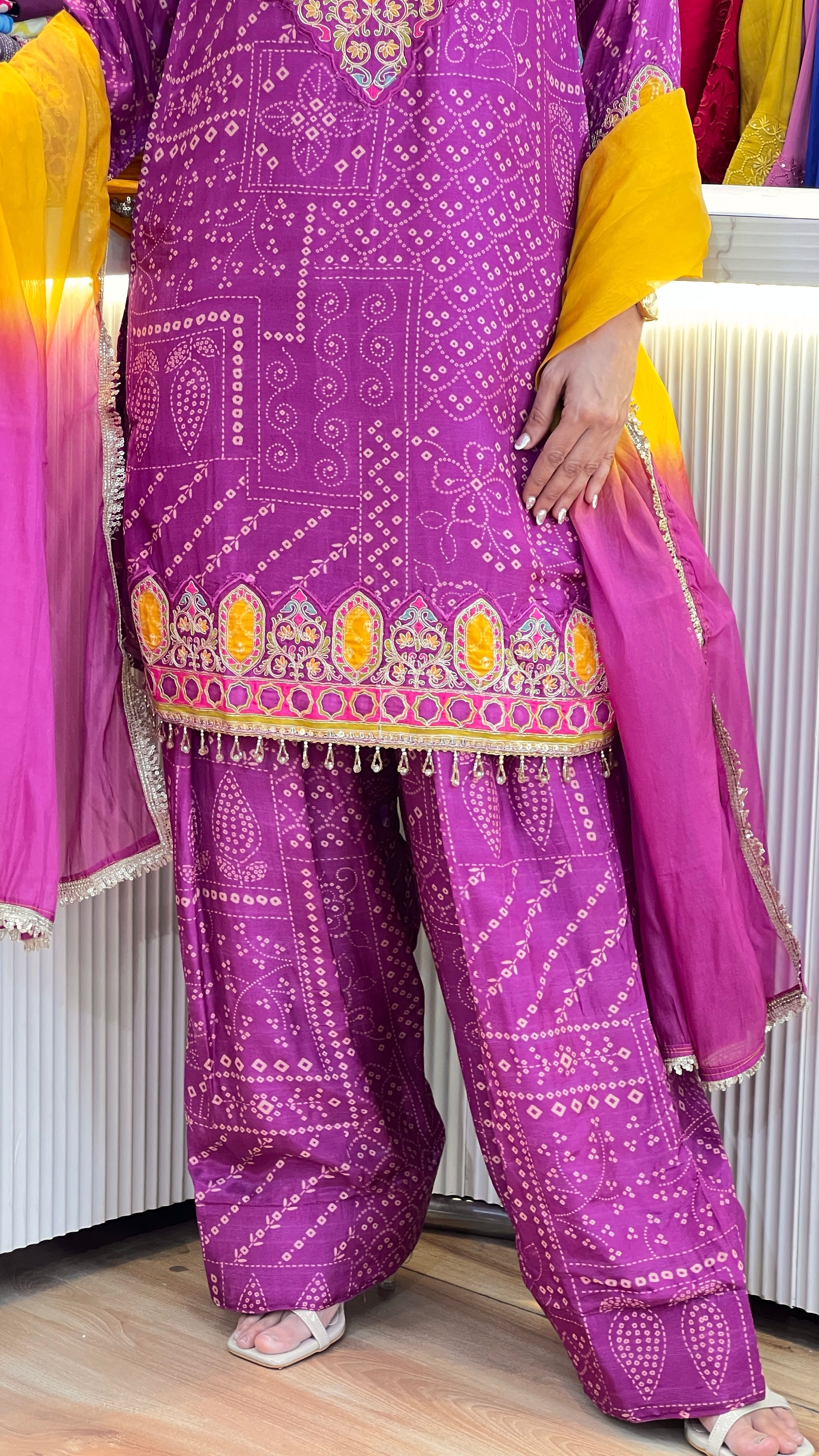 Luxurious Pure Crepe Embroidered Suit with Farshi Salwar ( sdw 2267 )