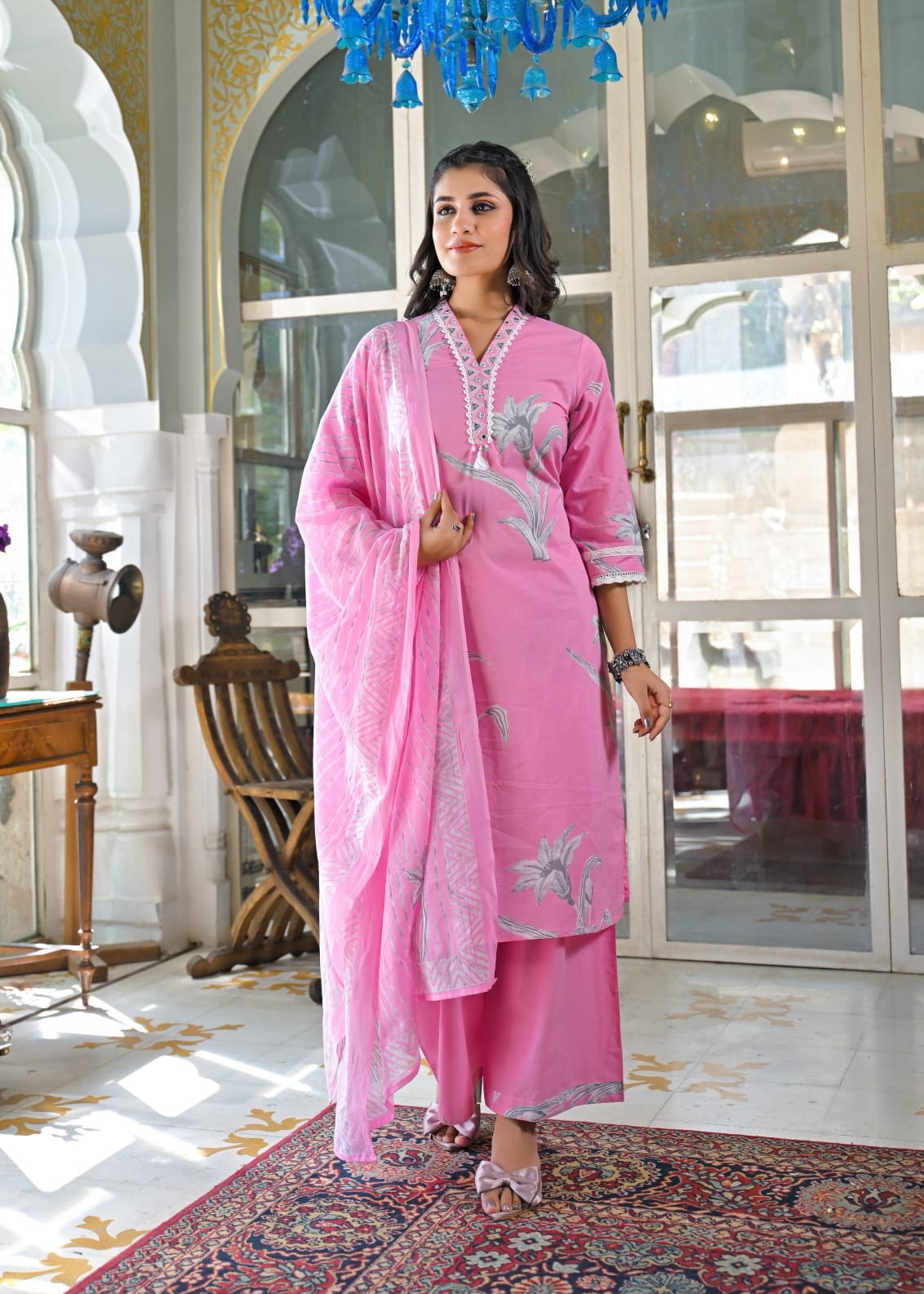 V-neck cotton suit ( gj 7967 )