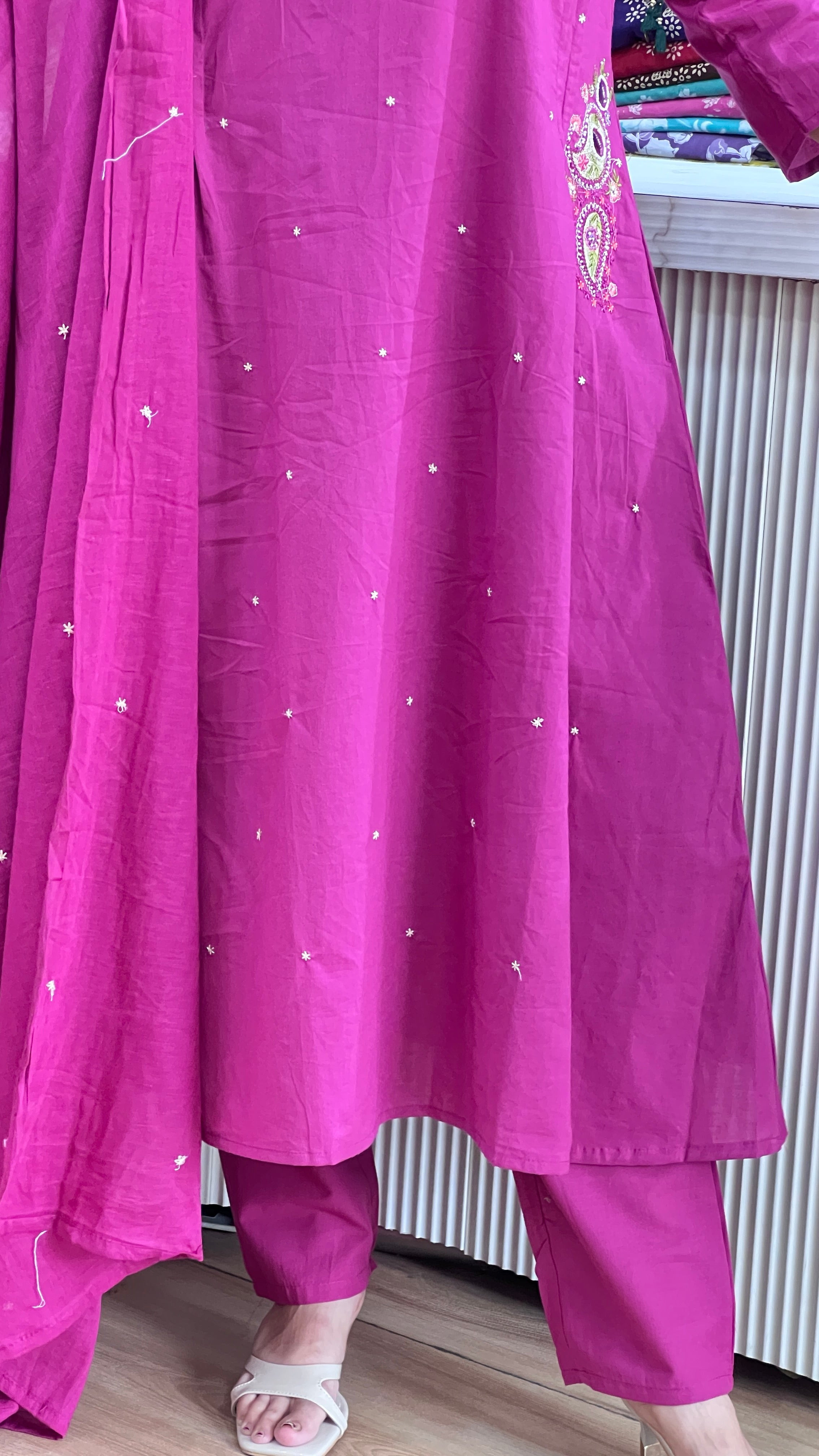 A-line mirror work cotton suit (gj 10267)