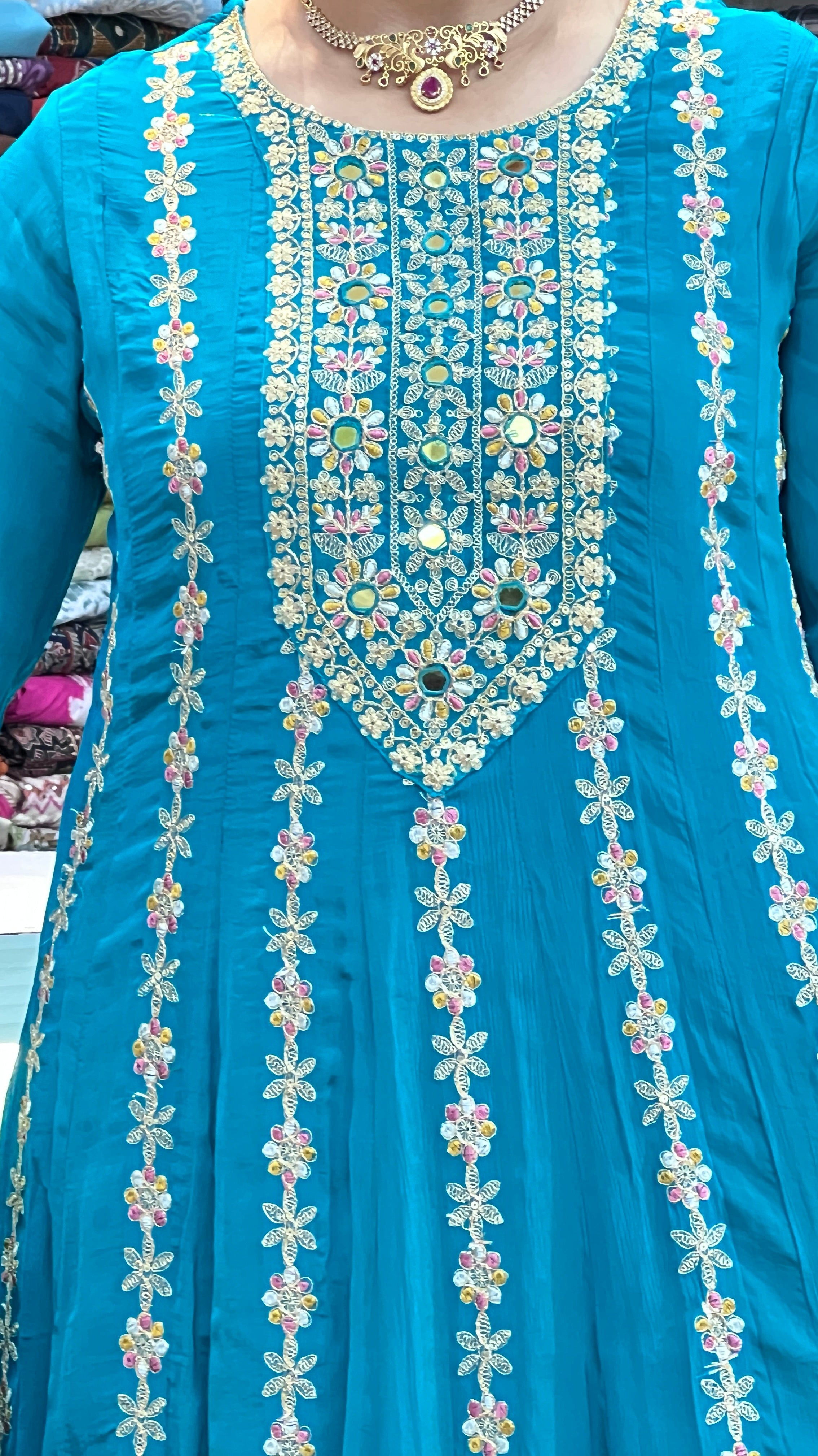 Thread embroidered chinon anarkali suit ( tj 32067 )