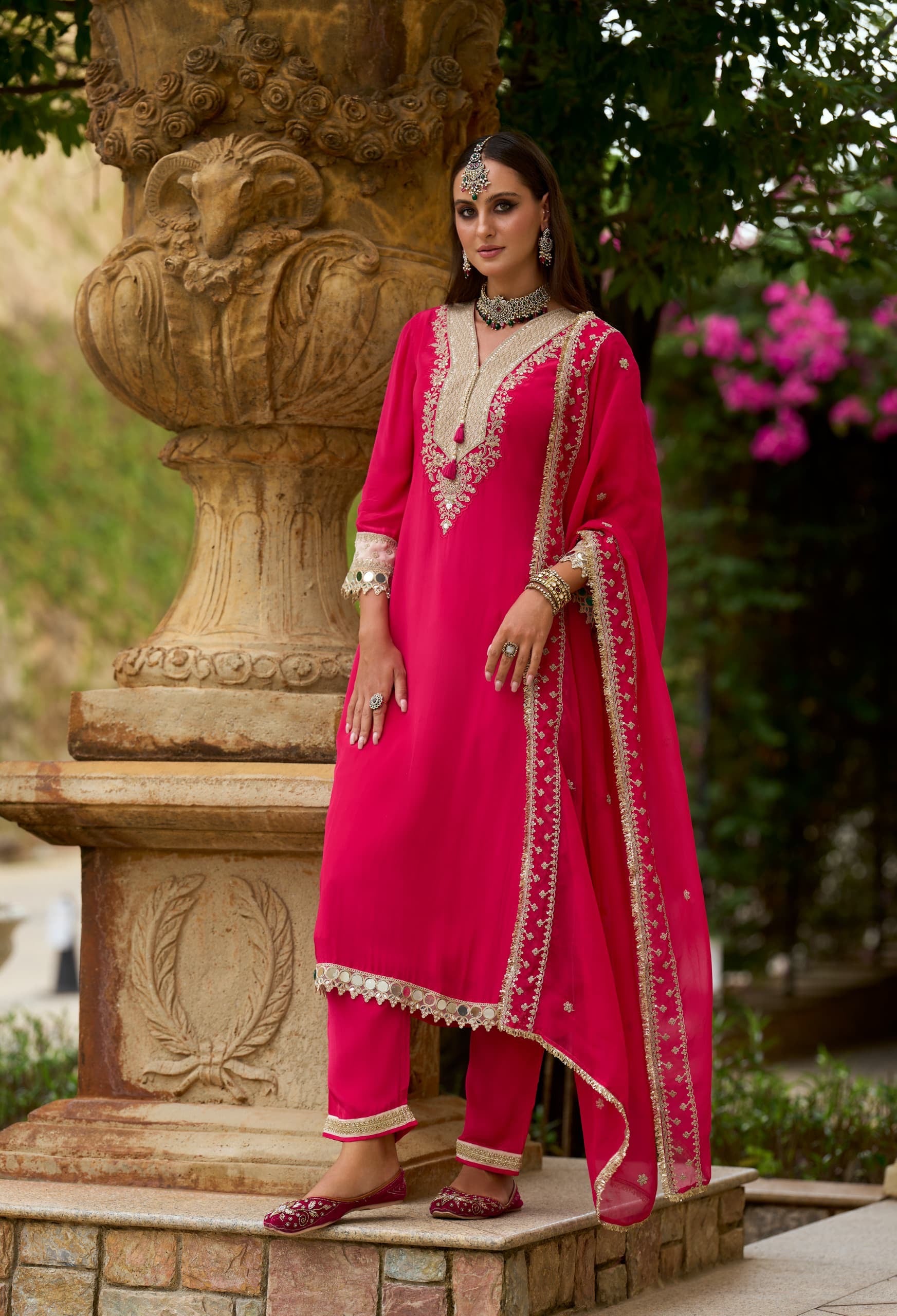 Pure crape mirror work suit