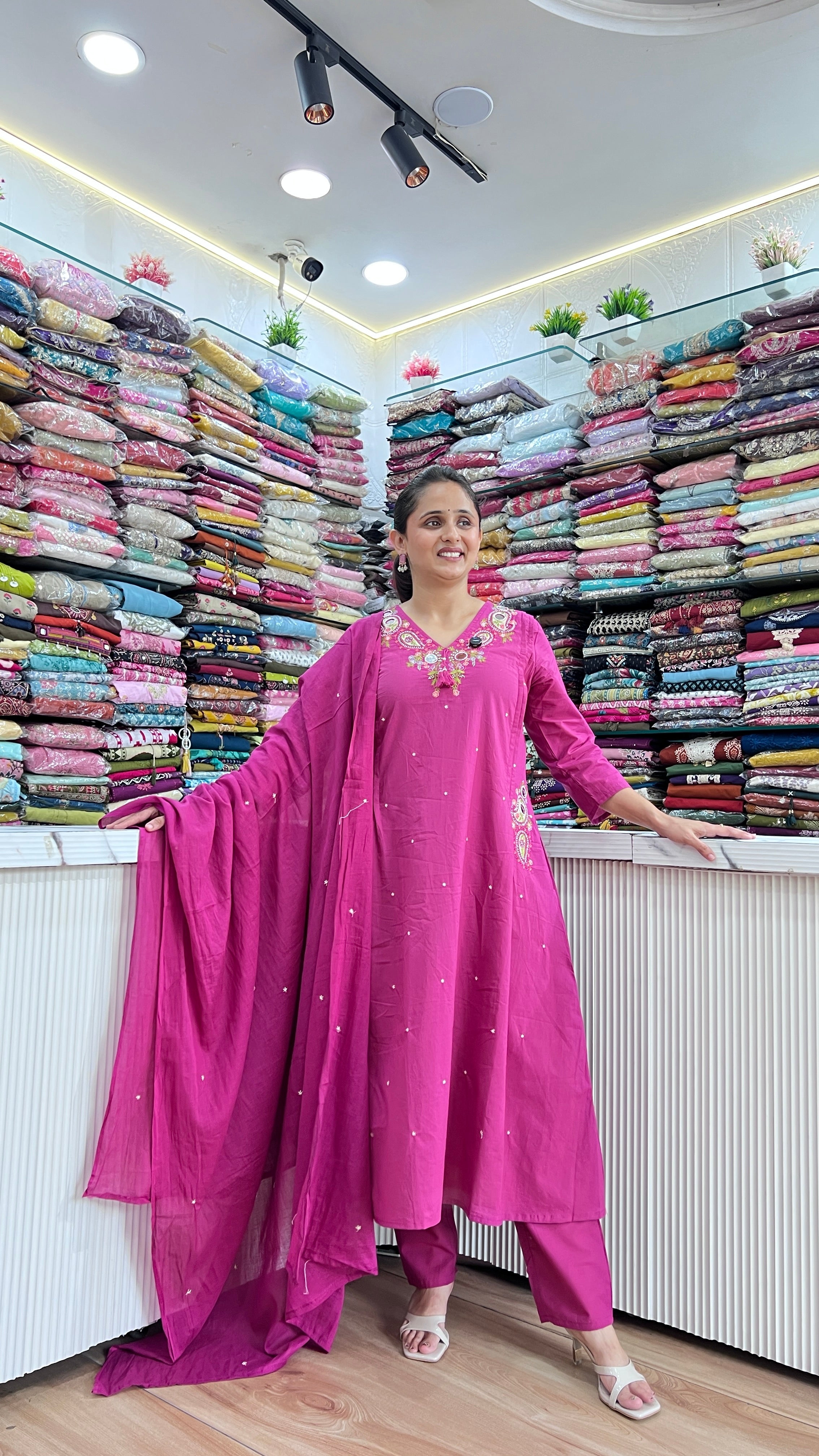 A-line mirror work cotton suit (gj 10267)