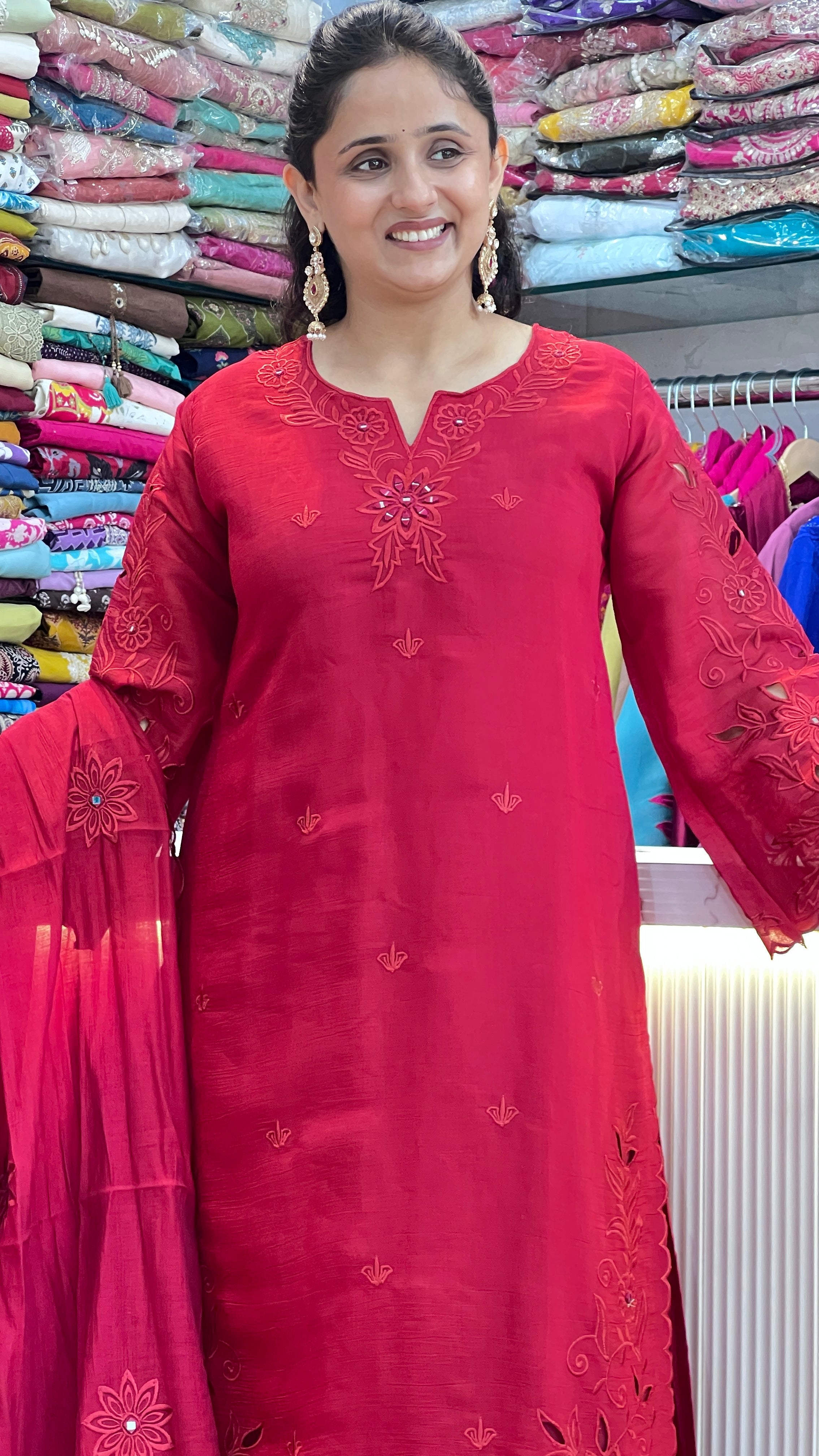 Chinon Cut Work Thread Embroidered Pakistani Suit ( ym 64967 )