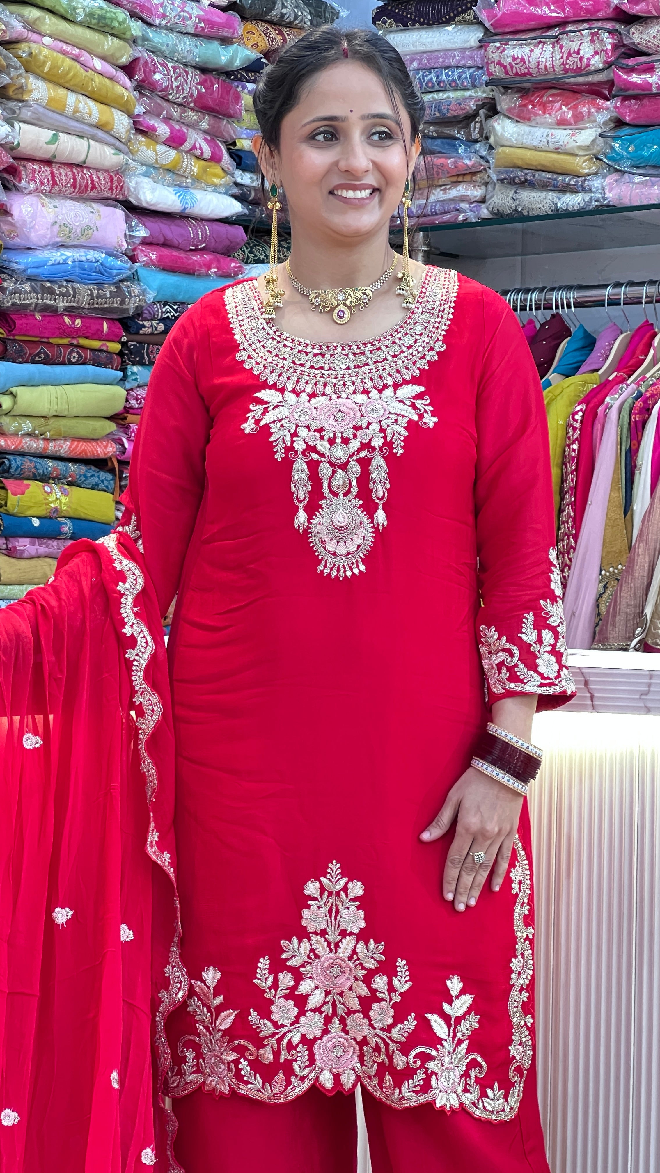 Pure chinon embroidered karva suit ( ym 65867 )
