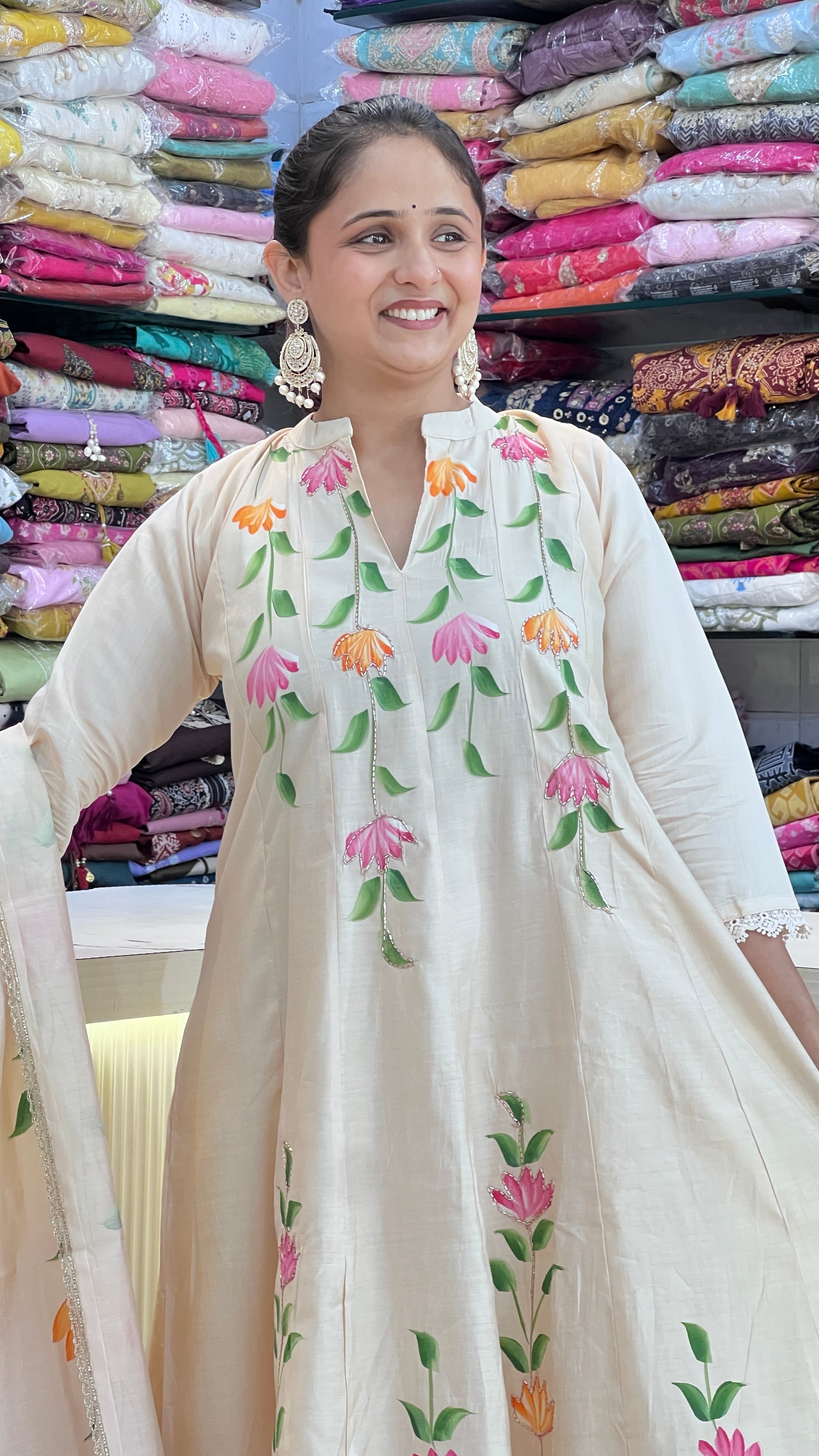 Hand printed mul chanderi suit ( si 9967 )