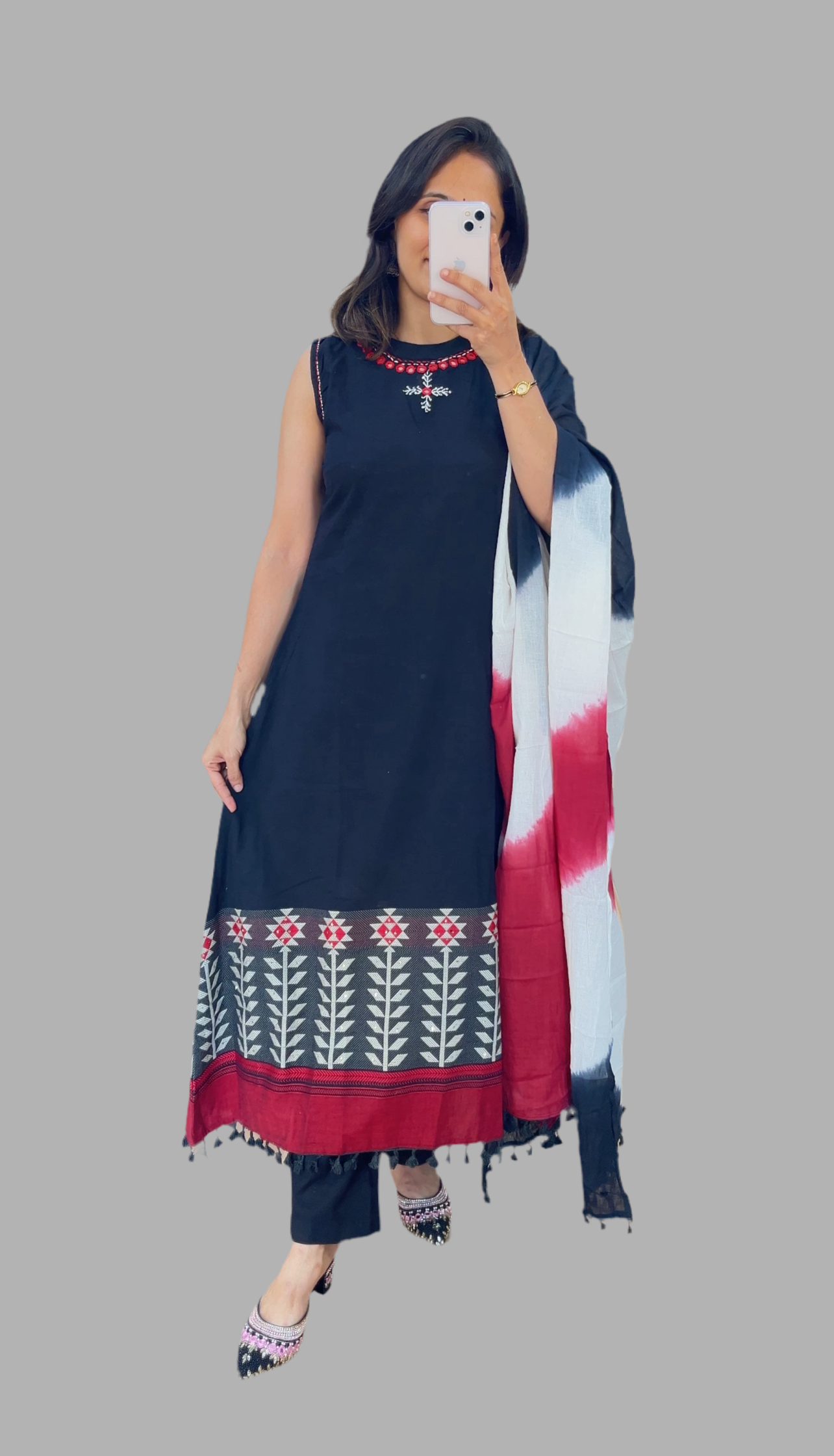 Sleeves less handloom suit (A line)