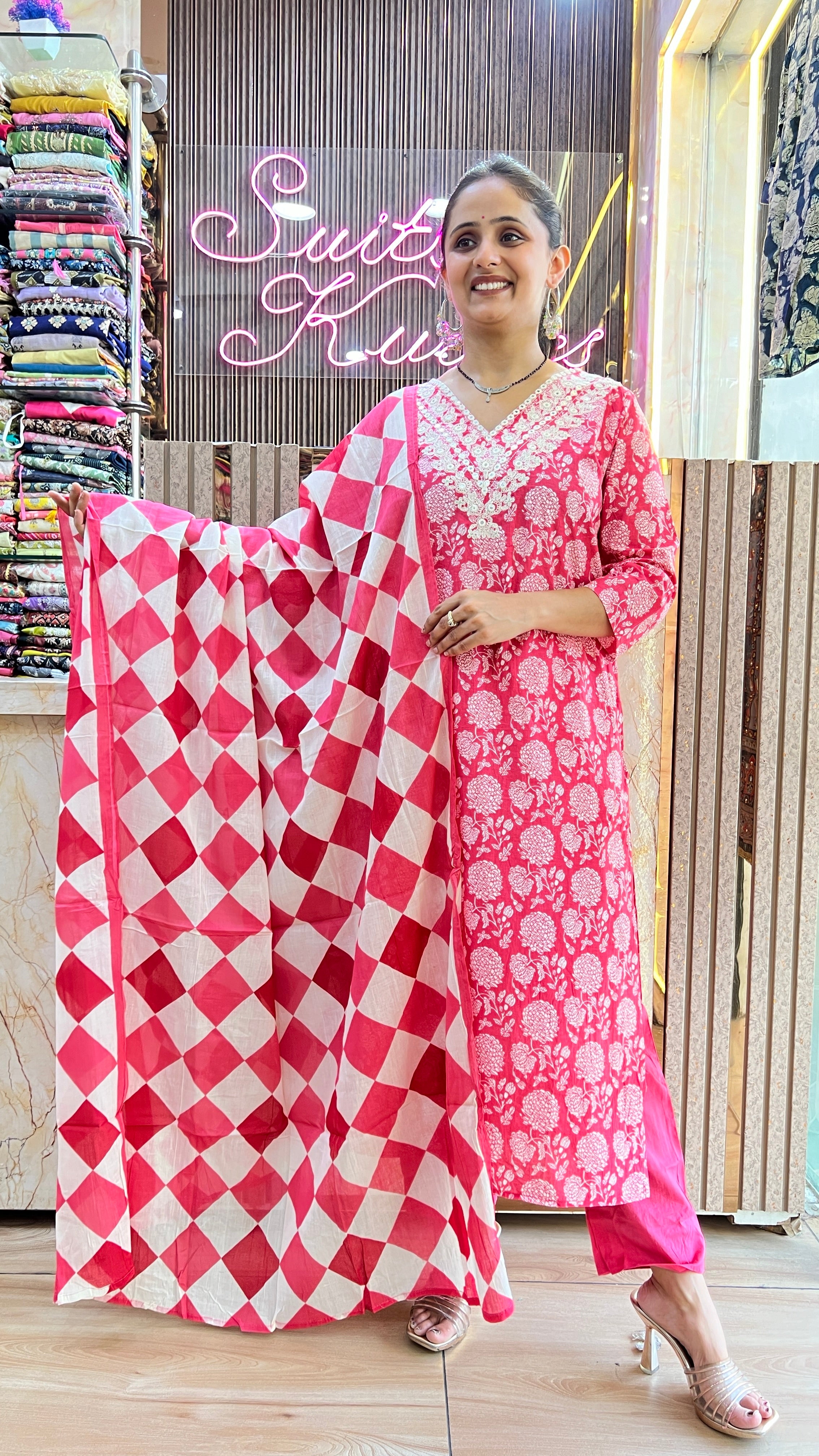 Printed Cotton Embroidered Suit