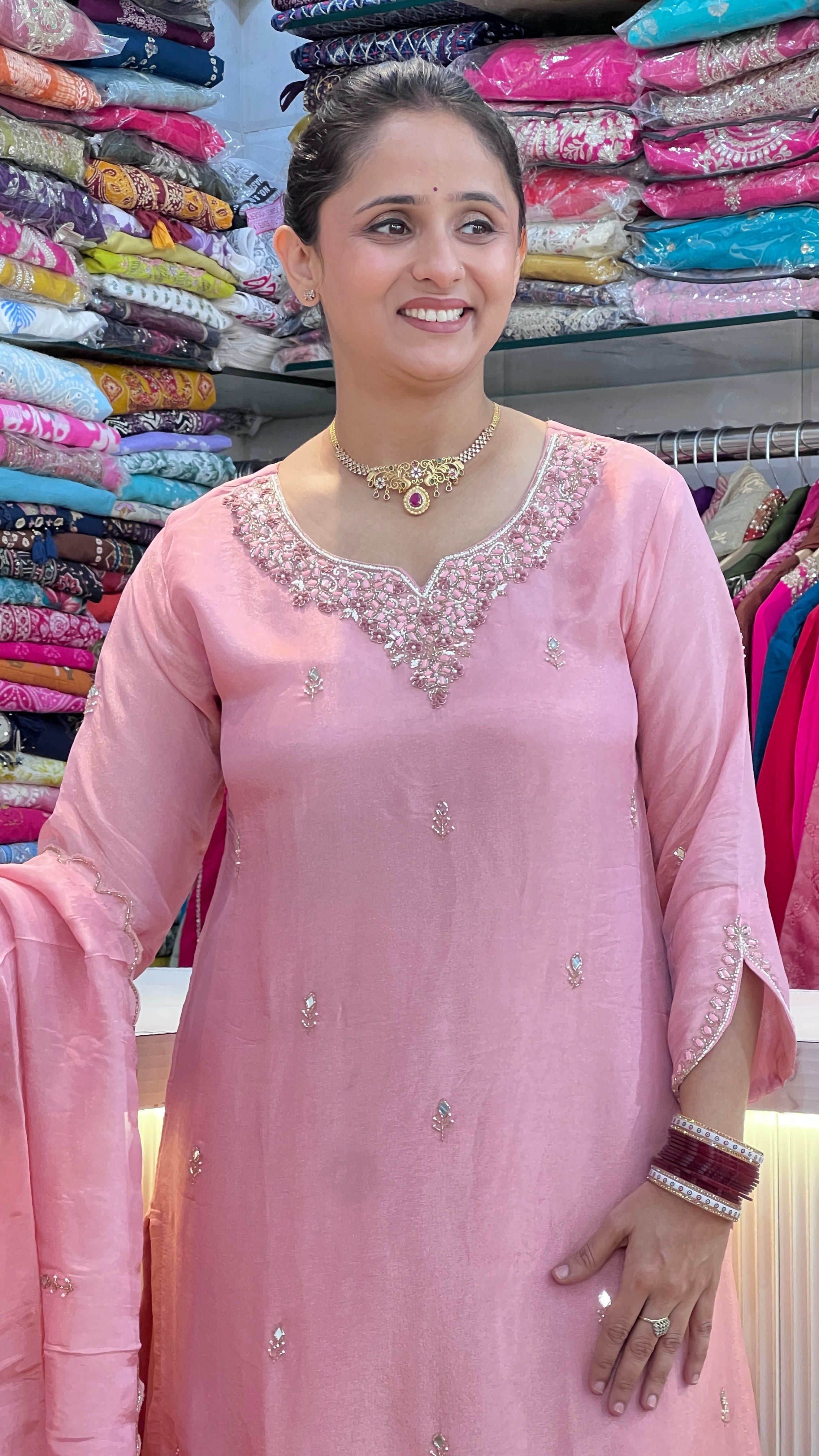 Rose Pink Embroidered Kurta with Sharara & Dupatta ( sdw 3667 )