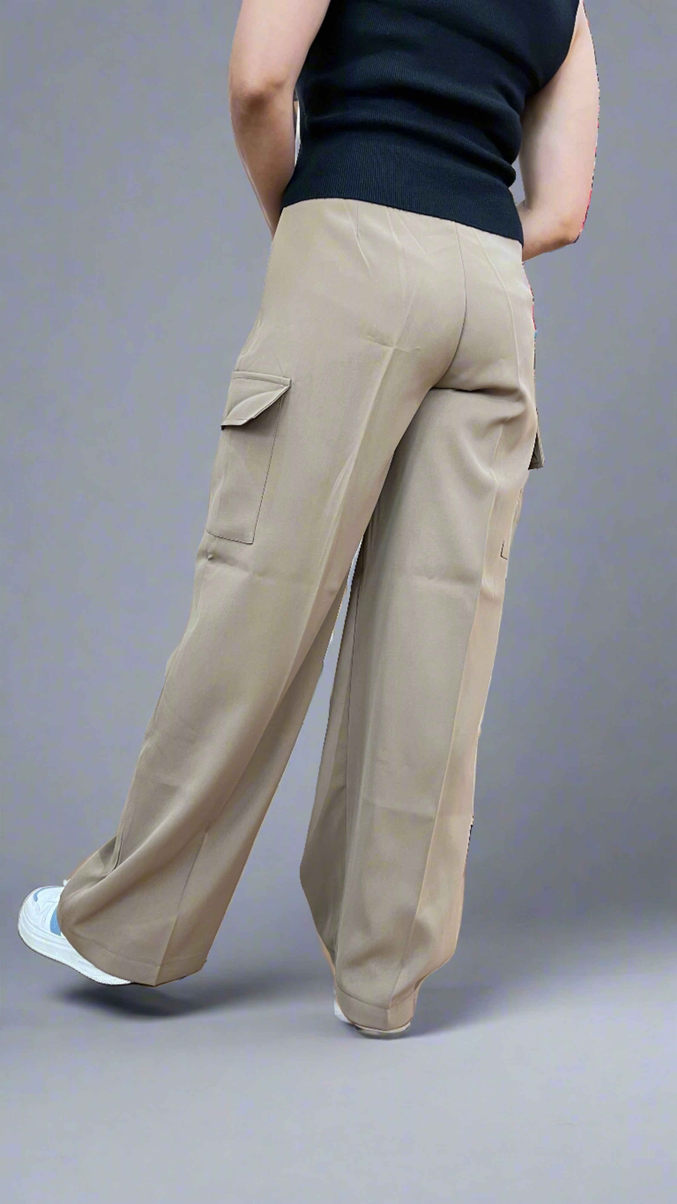 High waist wide leg trousers