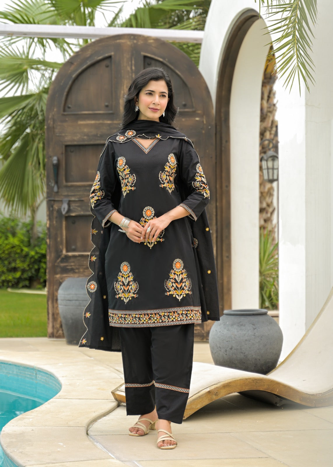 Embroidered farshi salwar suit