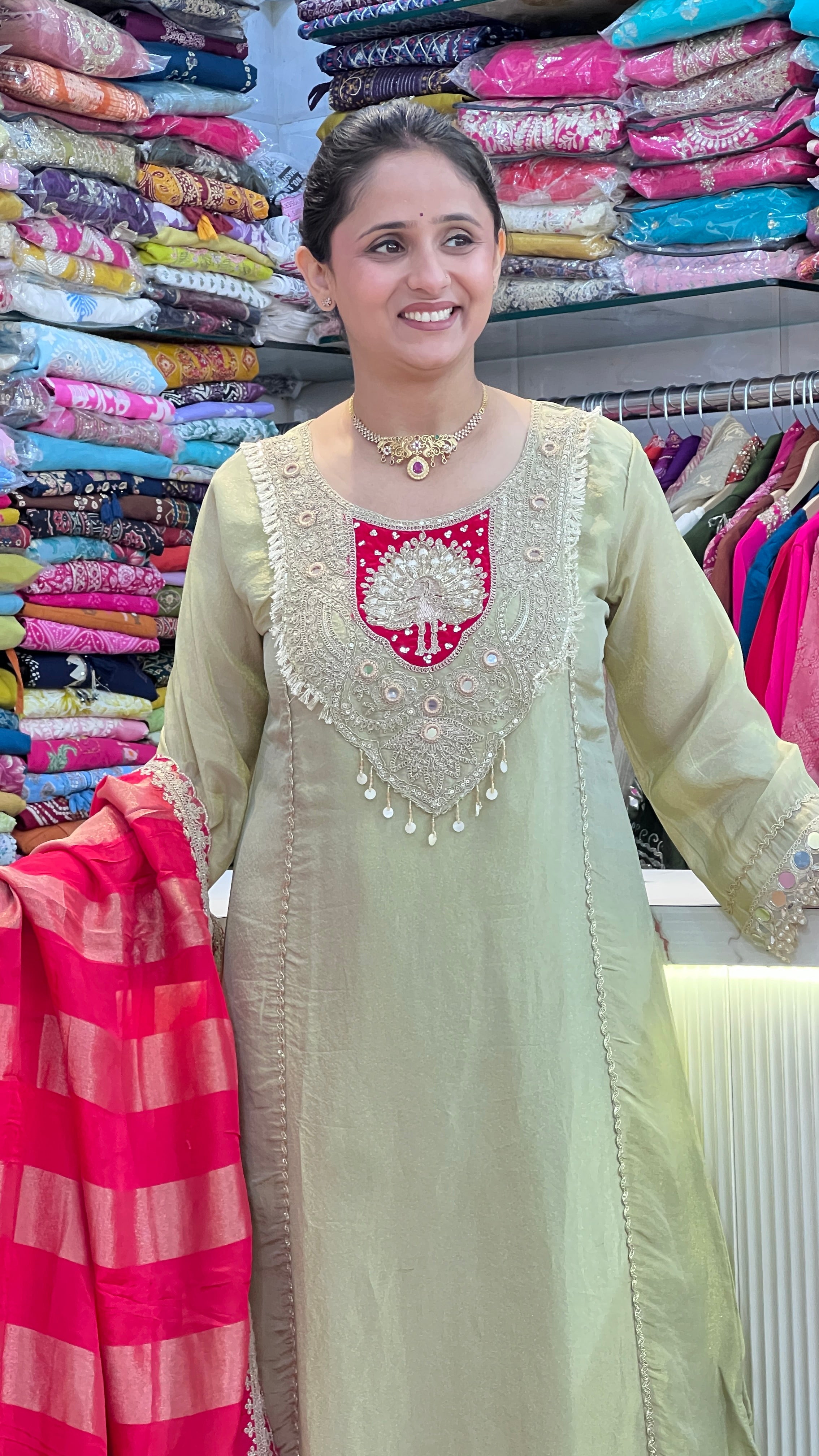 Elegant Embroidered Pakistani Suit with Striped Dupatta ( ym 66067 )