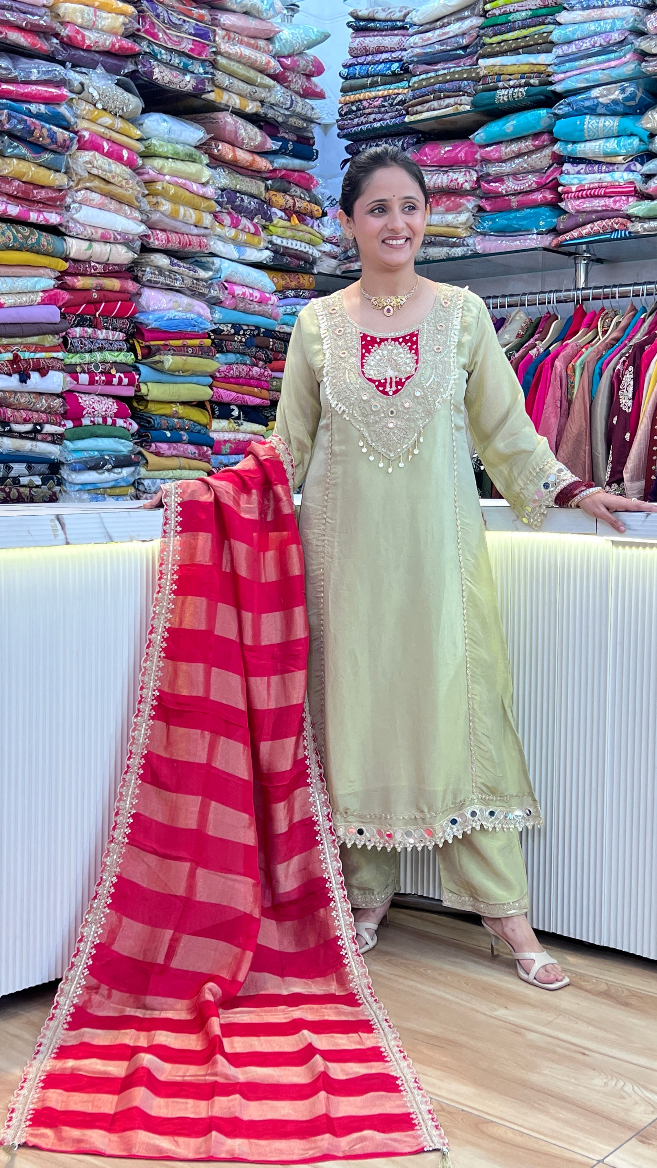 Elegant Embroidered Pakistani Suit with Striped Dupatta ( ym 66067 )