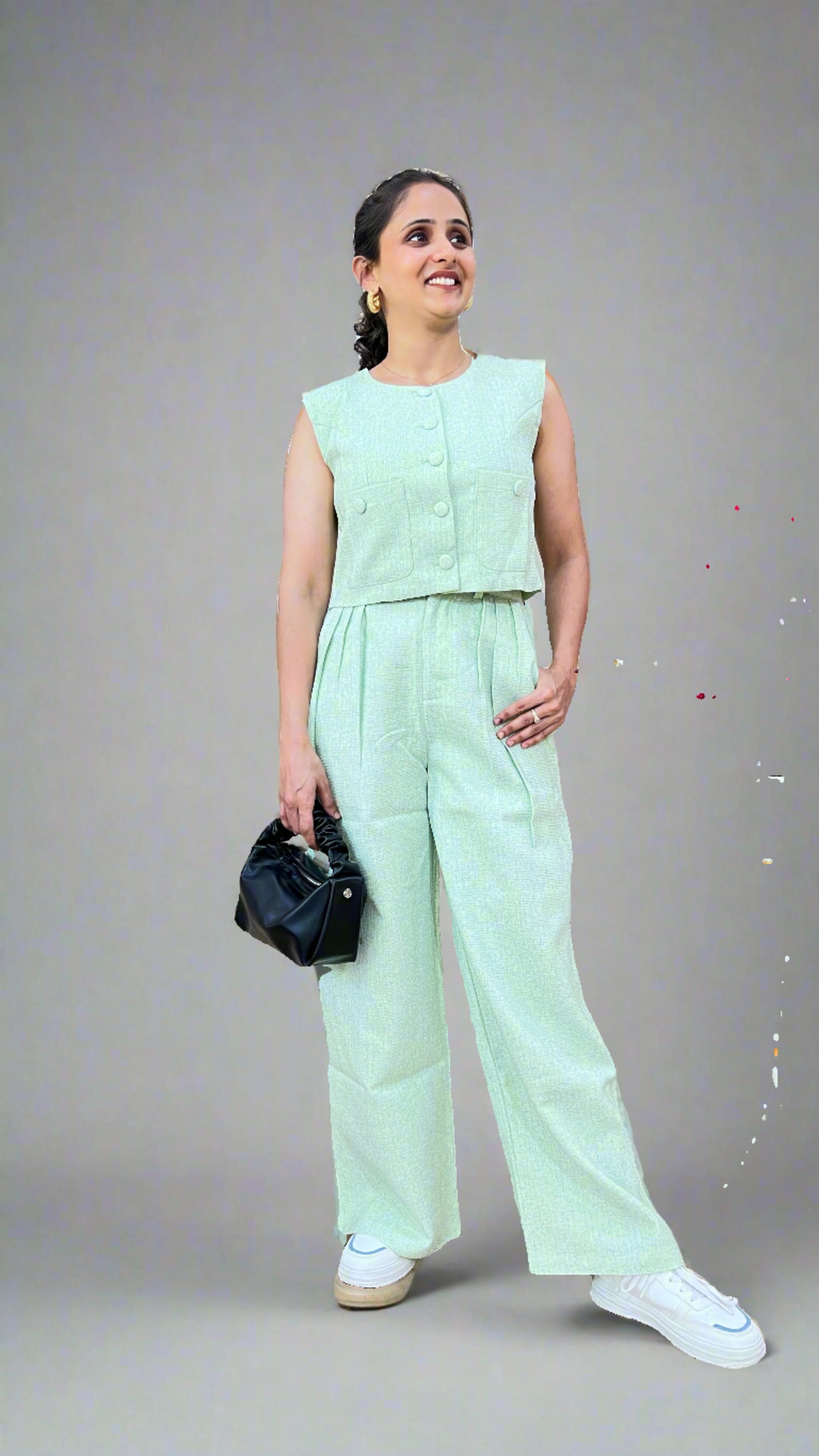 Crop top with high waist trousers