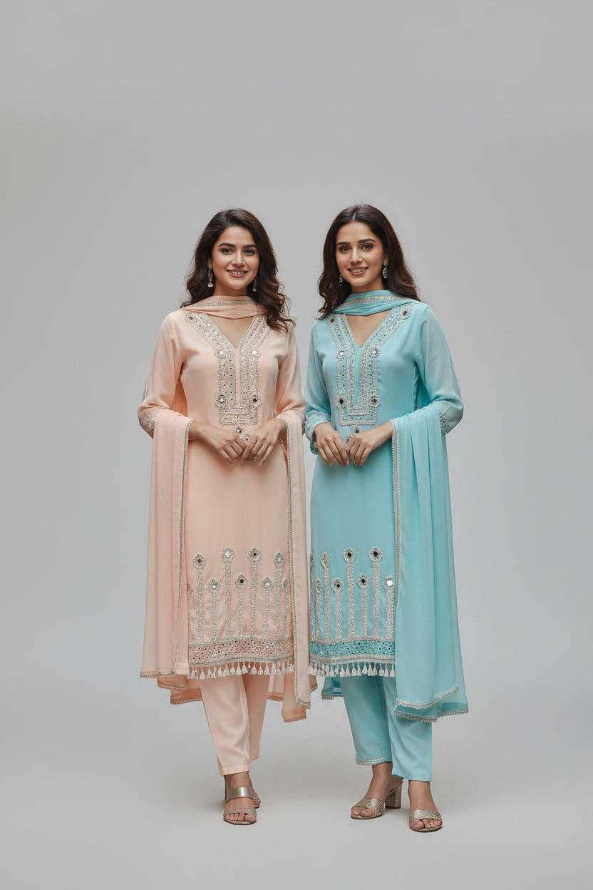 Mul chanderi mirror work suit ( tls 15867 )