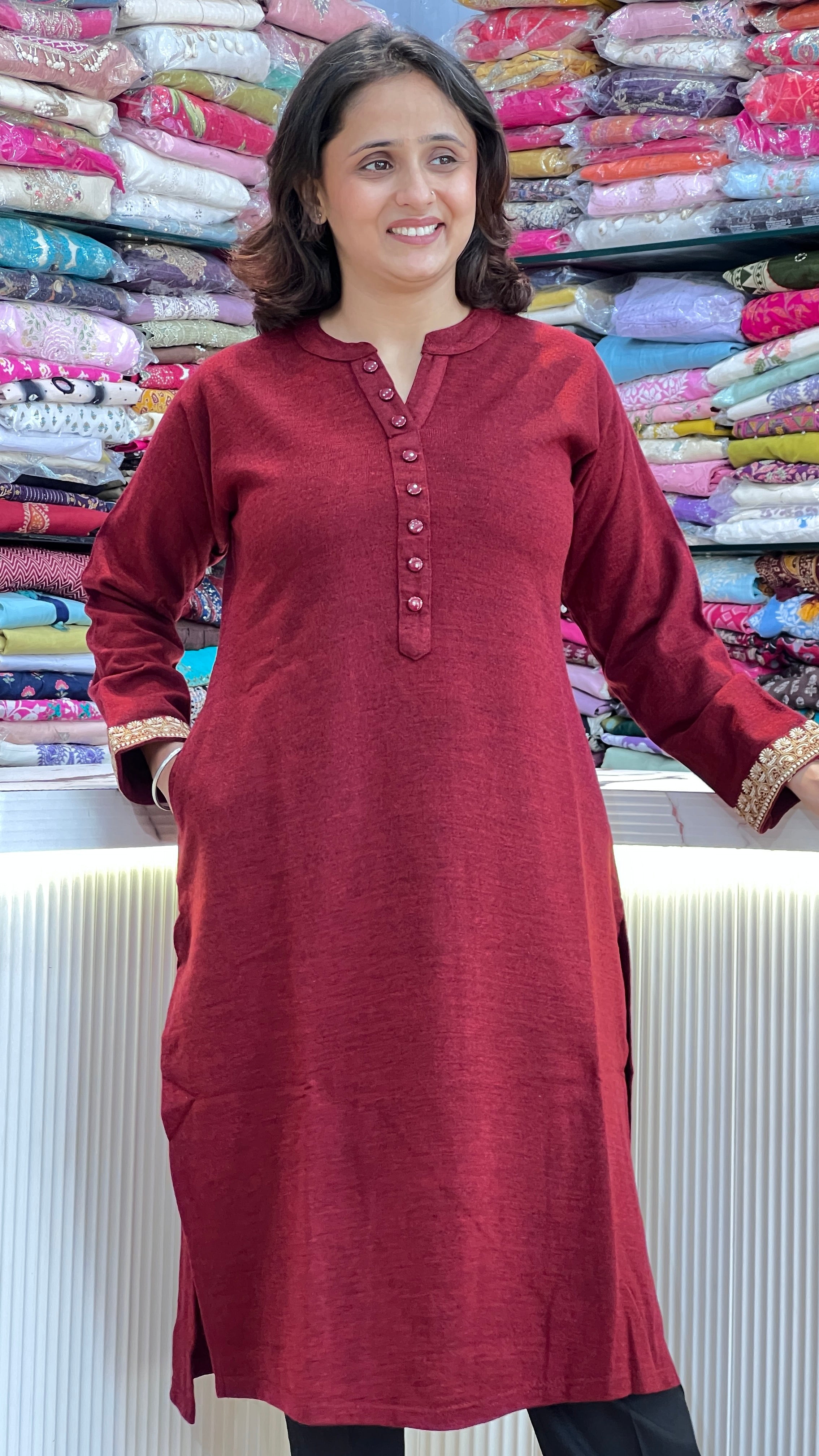 Premium maroon daffodil Woolen Kurta ( miss 776 )