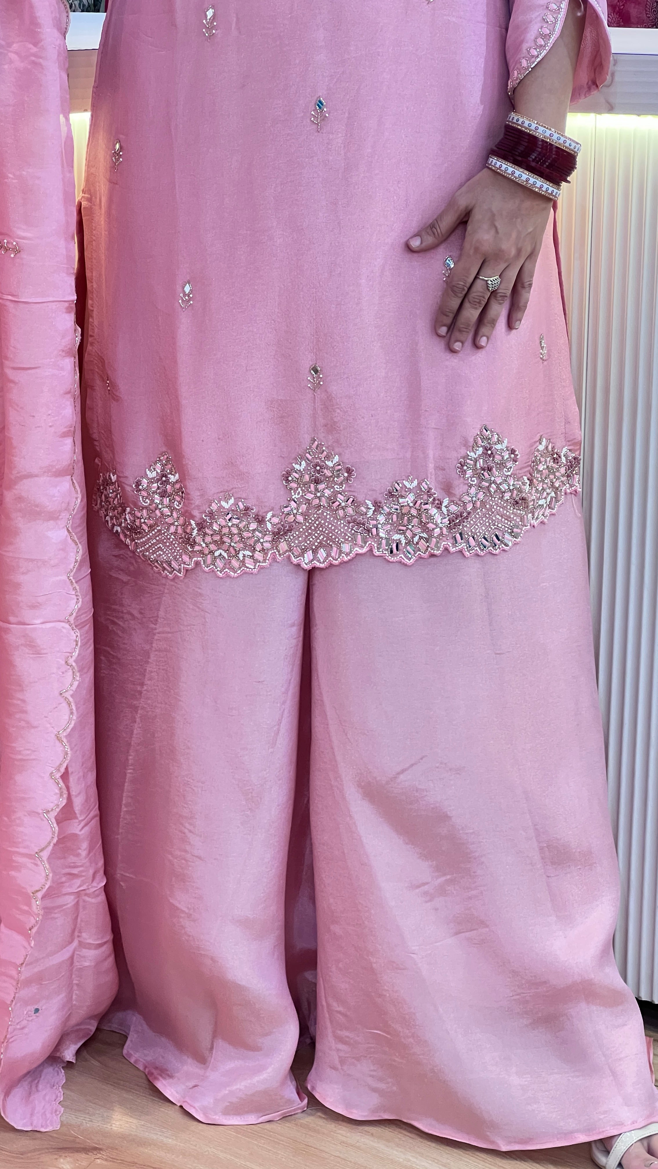 Rose Pink Embroidered Kurta with Sharara & Dupatta ( sdw 3667 )