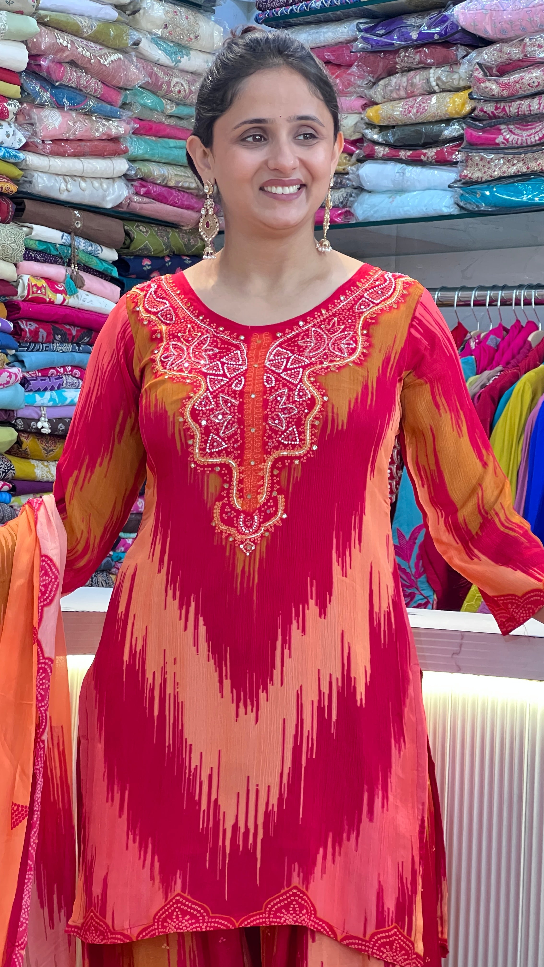 Hand-Embroidered Pure Chinon Suit Set with Farshi ( sdw 1967 )