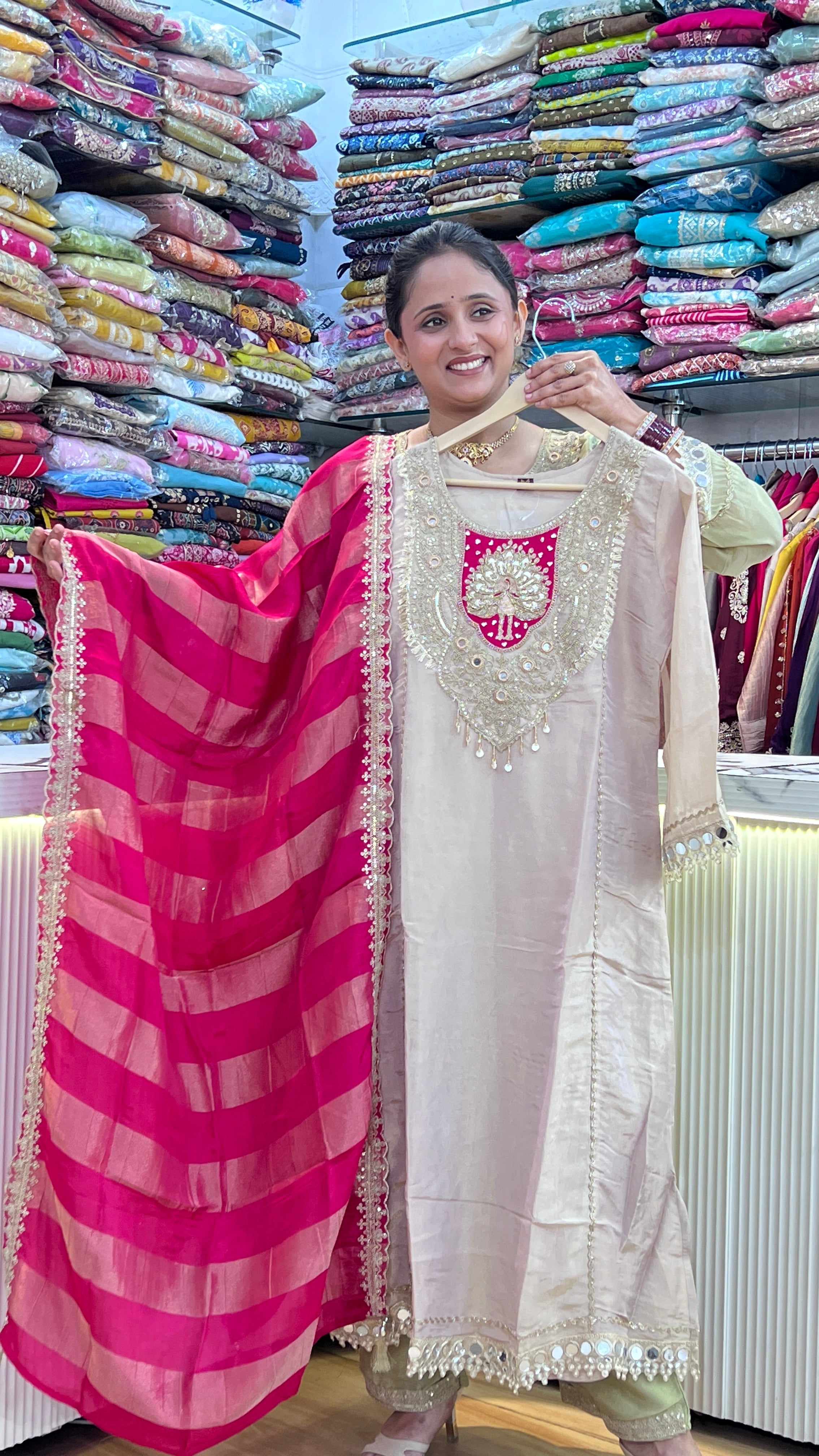 Elegant Embroidered Pakistani Suit with Striped Dupatta ( ym 66067 )