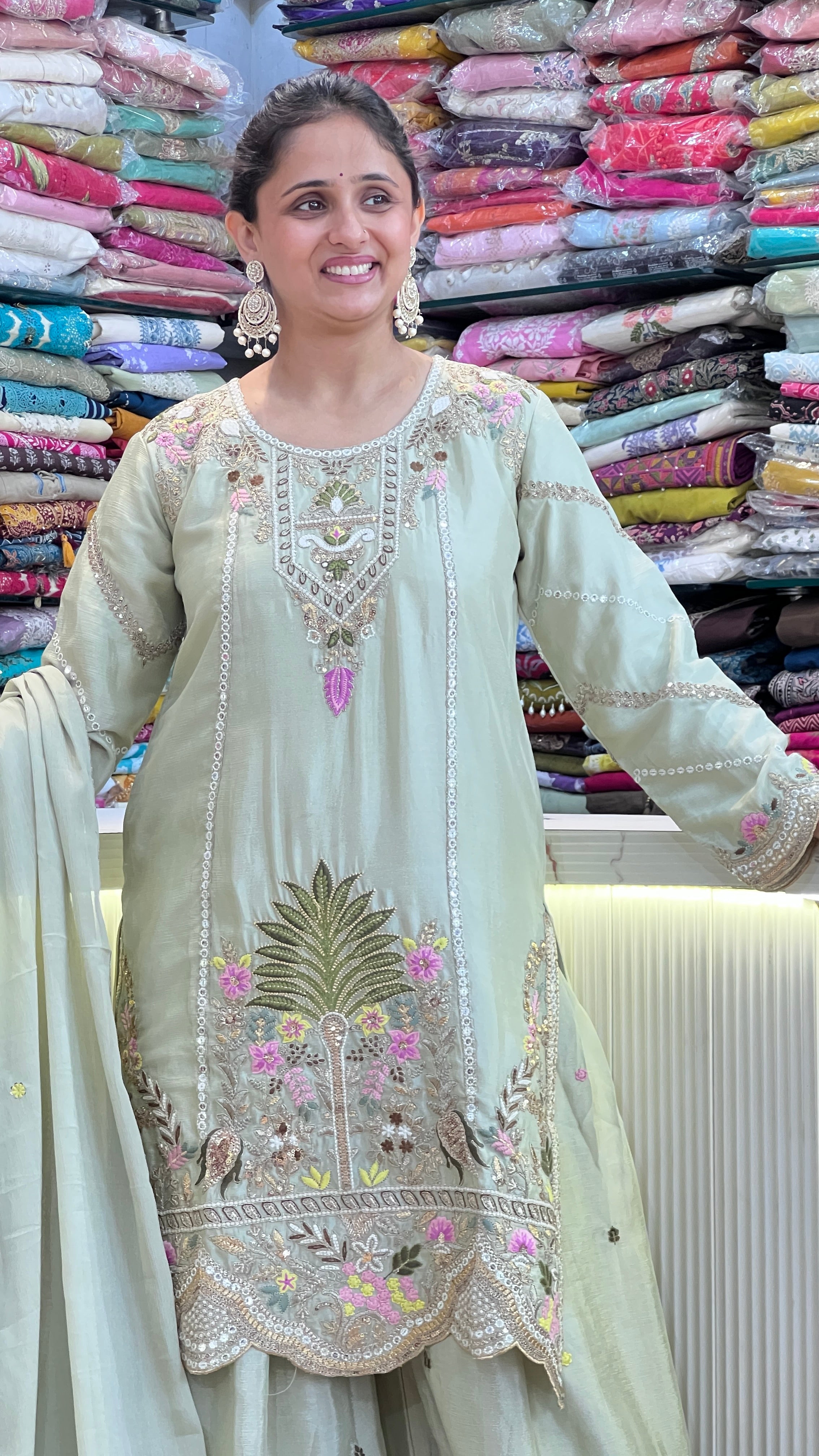 Embroiderd chinon plazo suit ( tj 30667 )