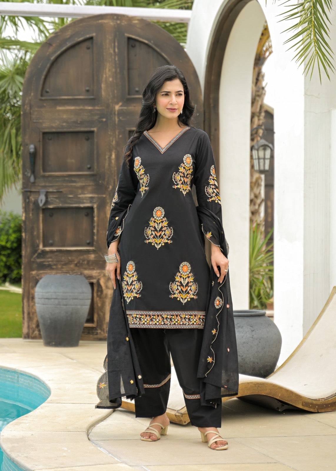 Embroidered farshi salwar suit
