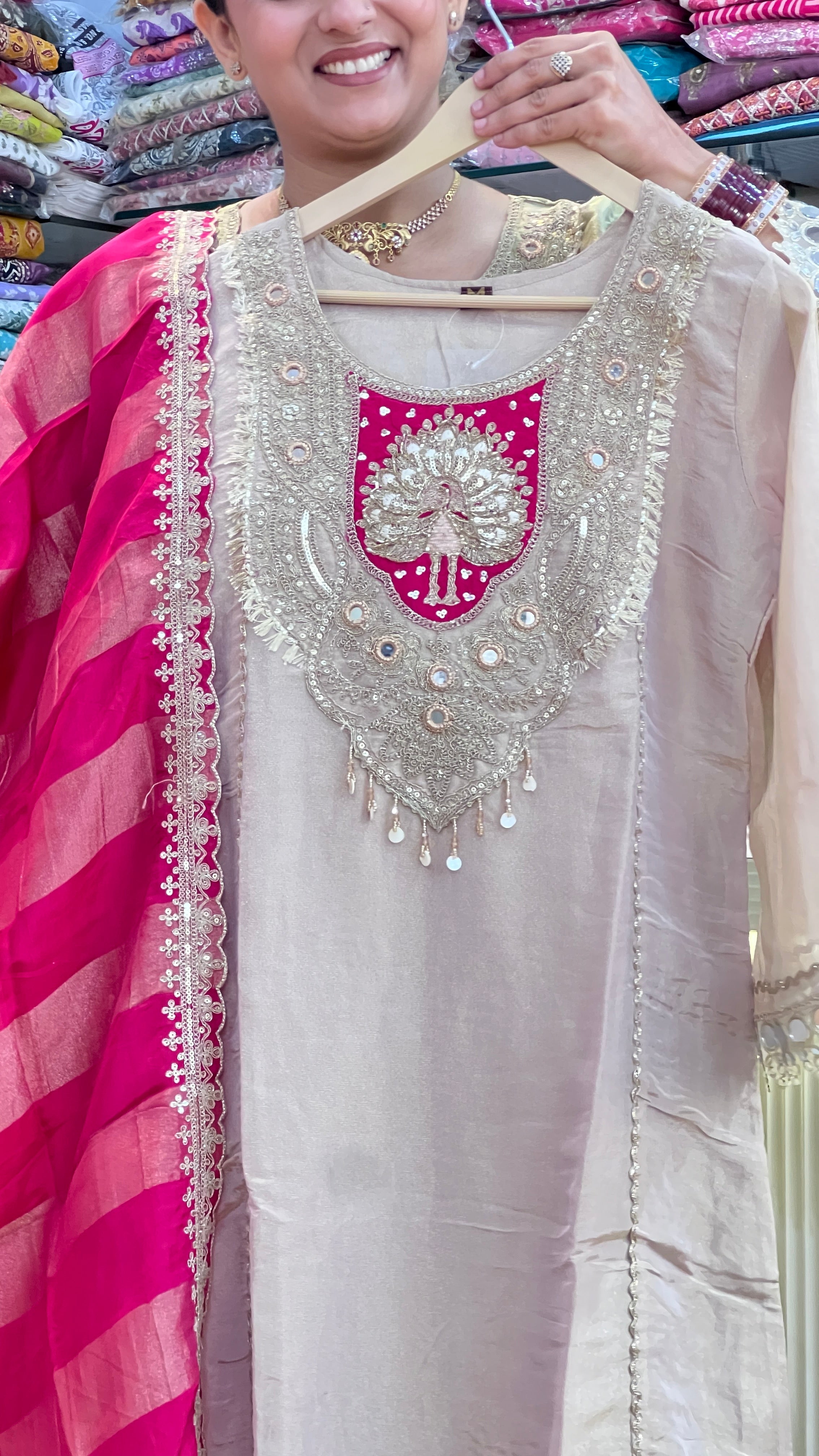 Elegant Embroidered Pakistani Suit with Striped Dupatta ( ym 66067 )
