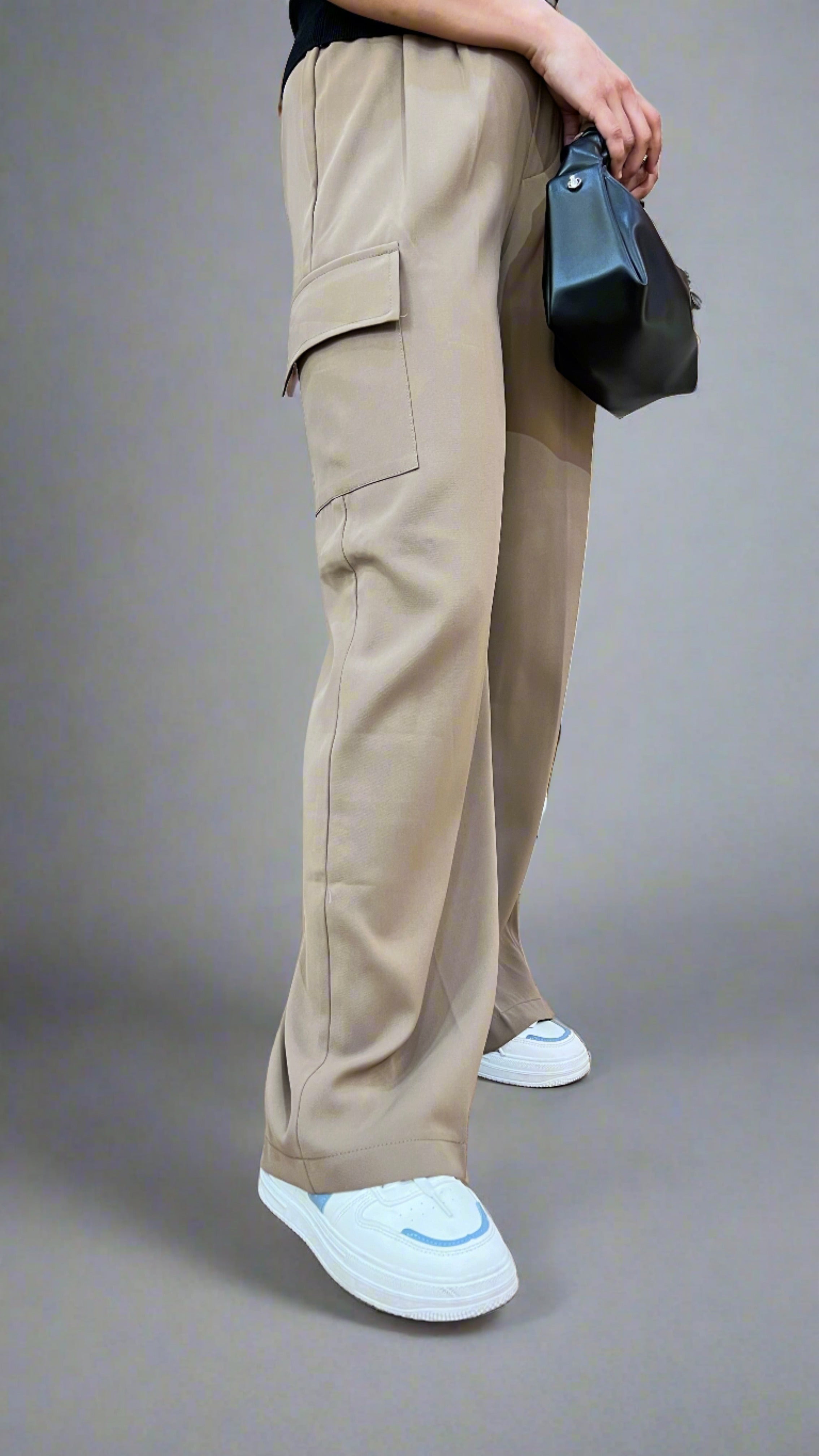 High waist wide leg trousers