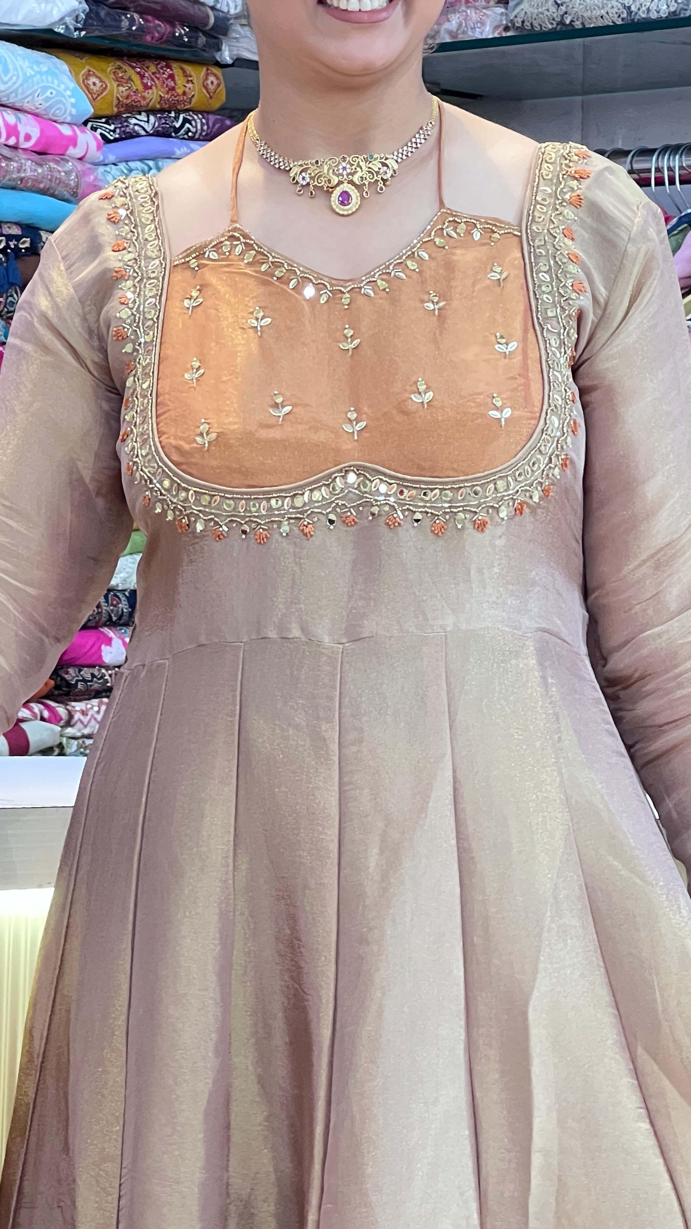 Designer shimmer tissue anarkali suit ( ym 66167 )
