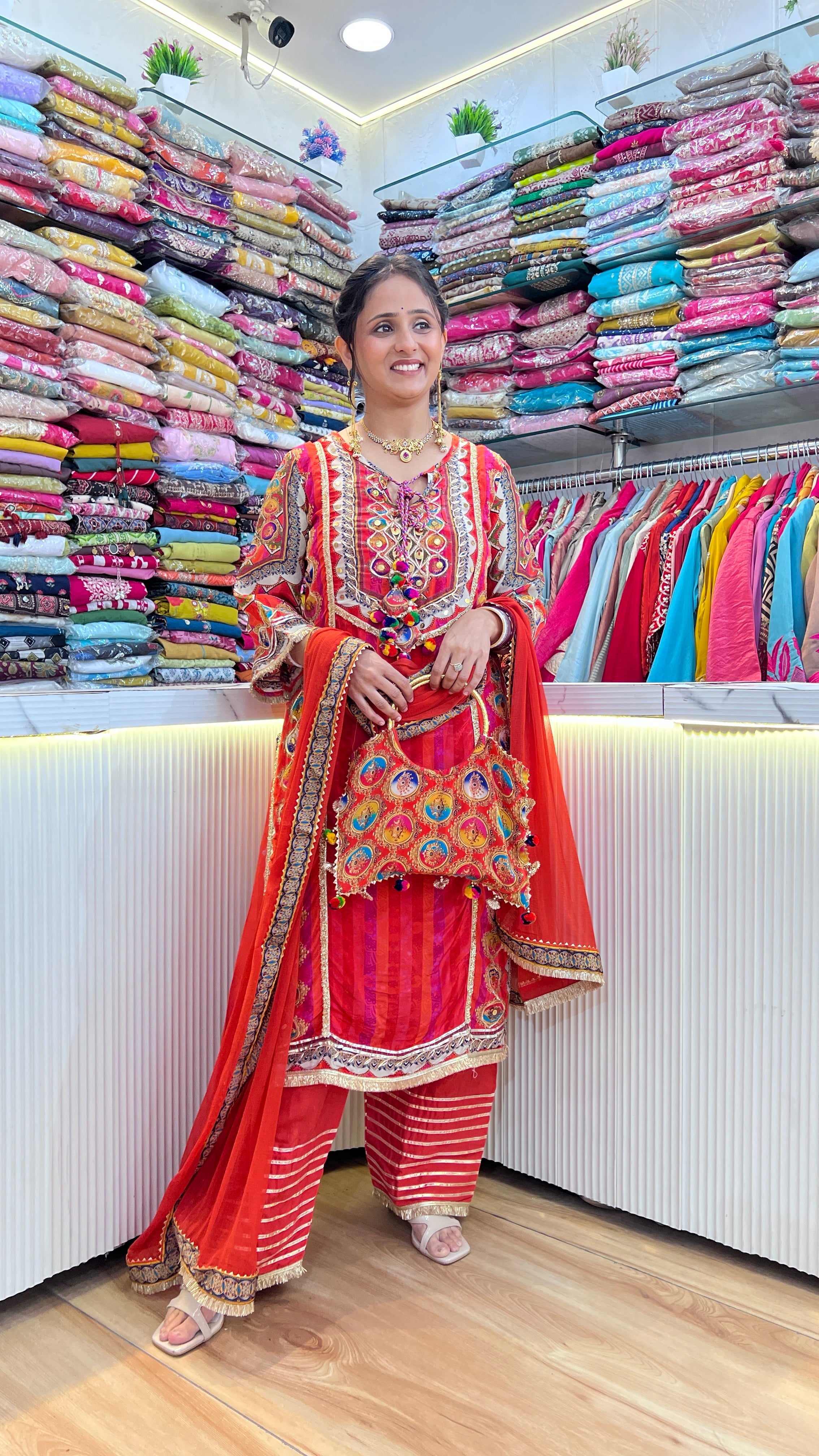 Designer pure crape suit with hand bag ( st 2567 )