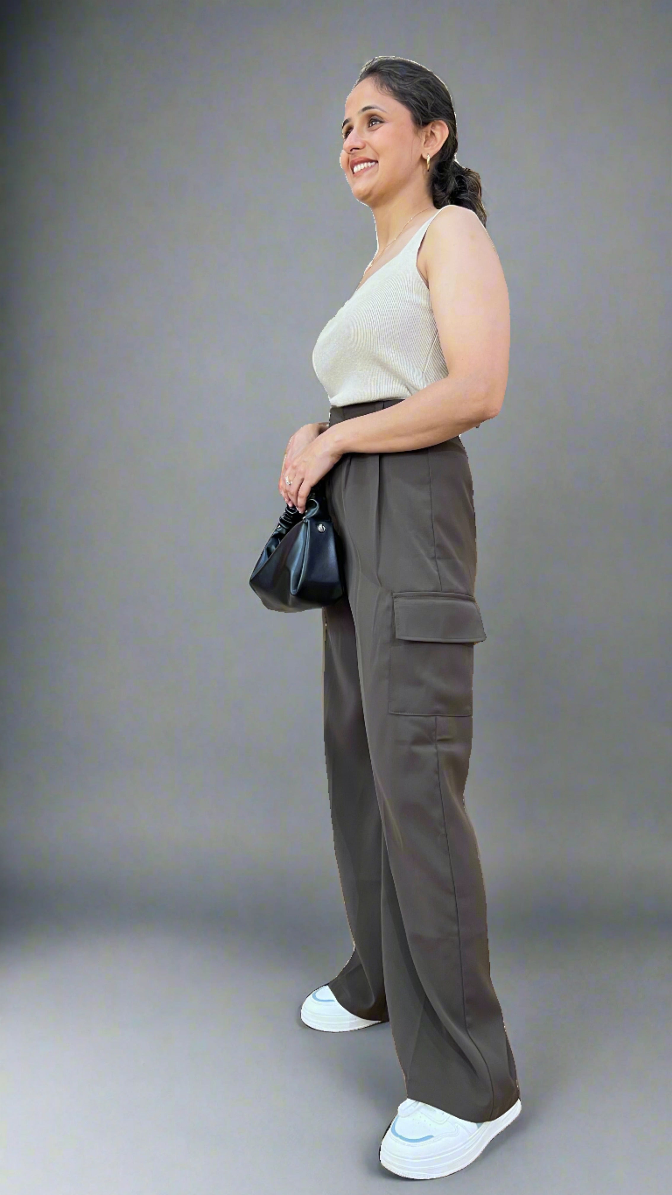 High waist wide leg trousers
