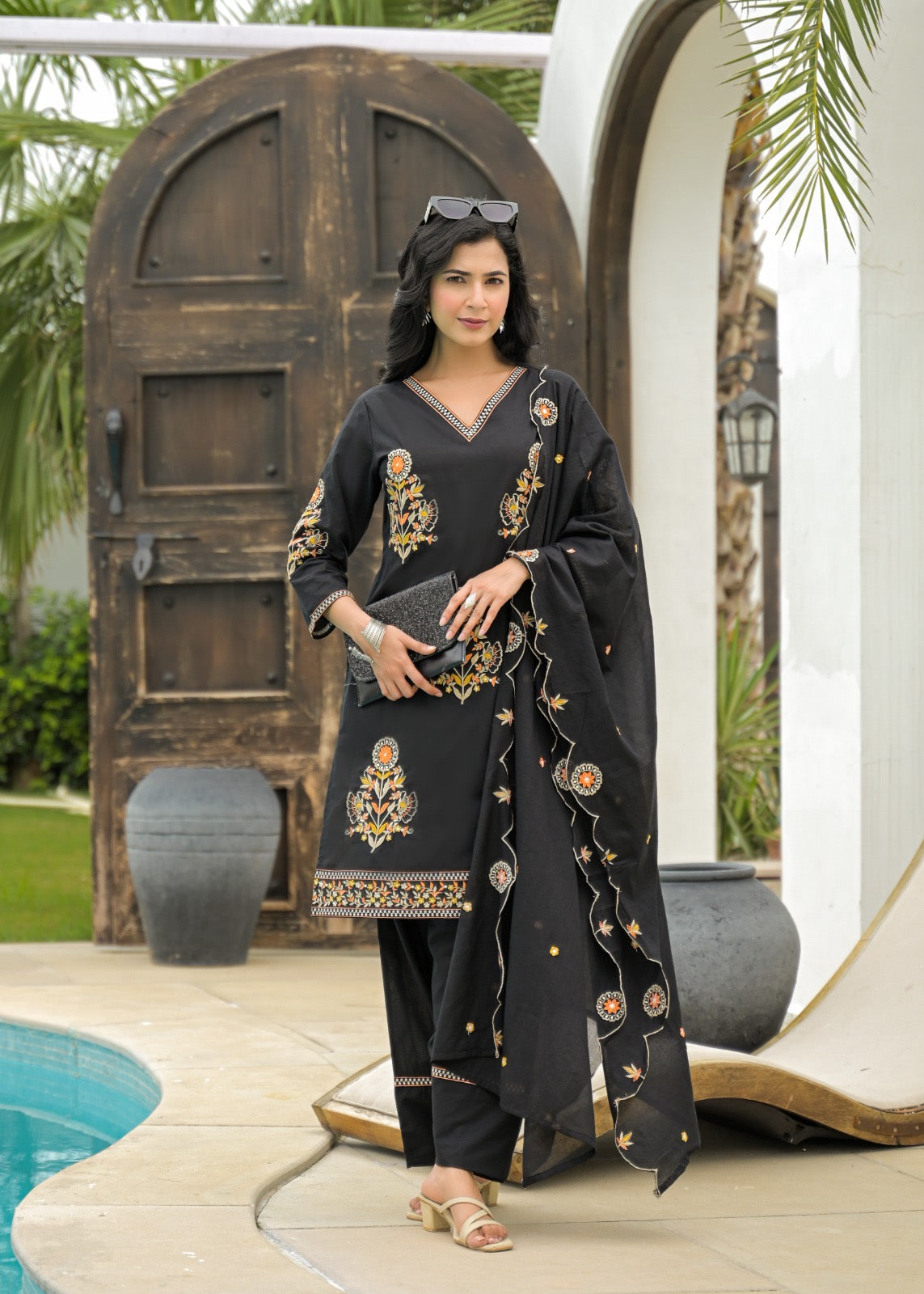 Embroidered farshi salwar suit