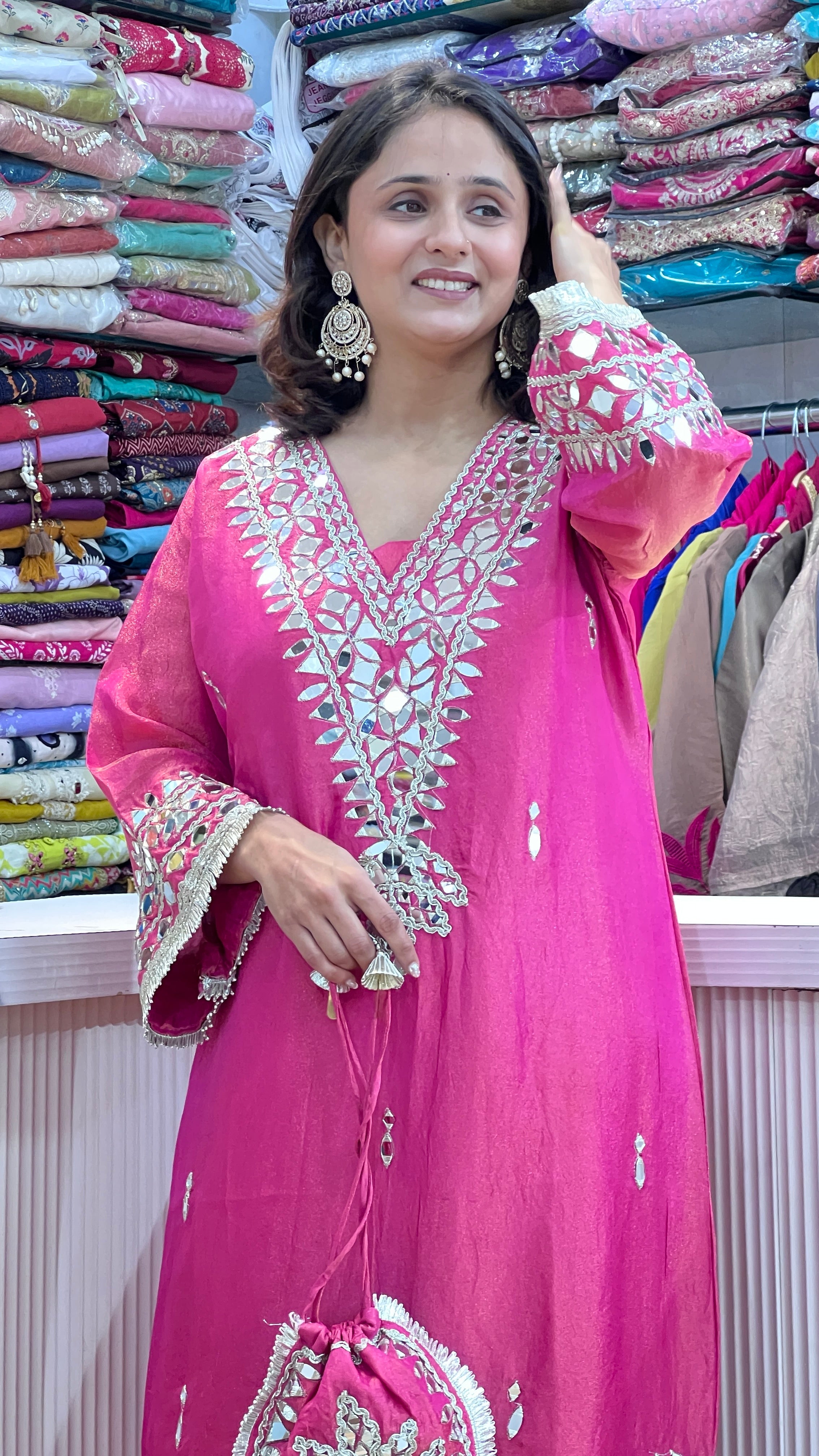 Mirror Work shimmer tissue Phiran without dupatta ( tls 16667 )