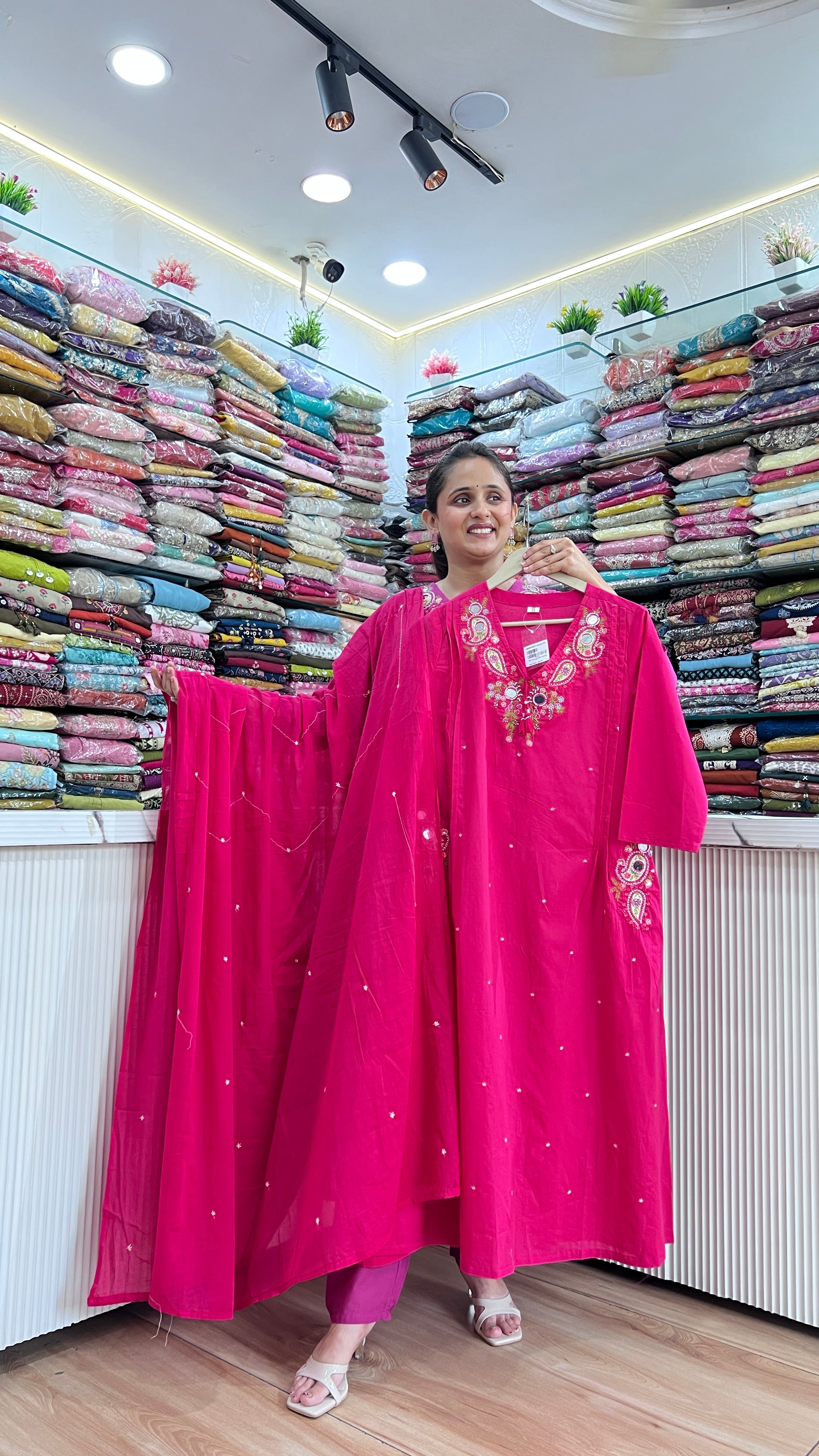 A-line mirror work cotton suit (gj 10267)