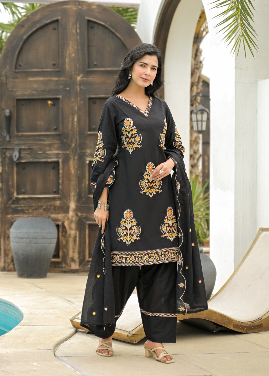 Embroidered farshi salwar suit