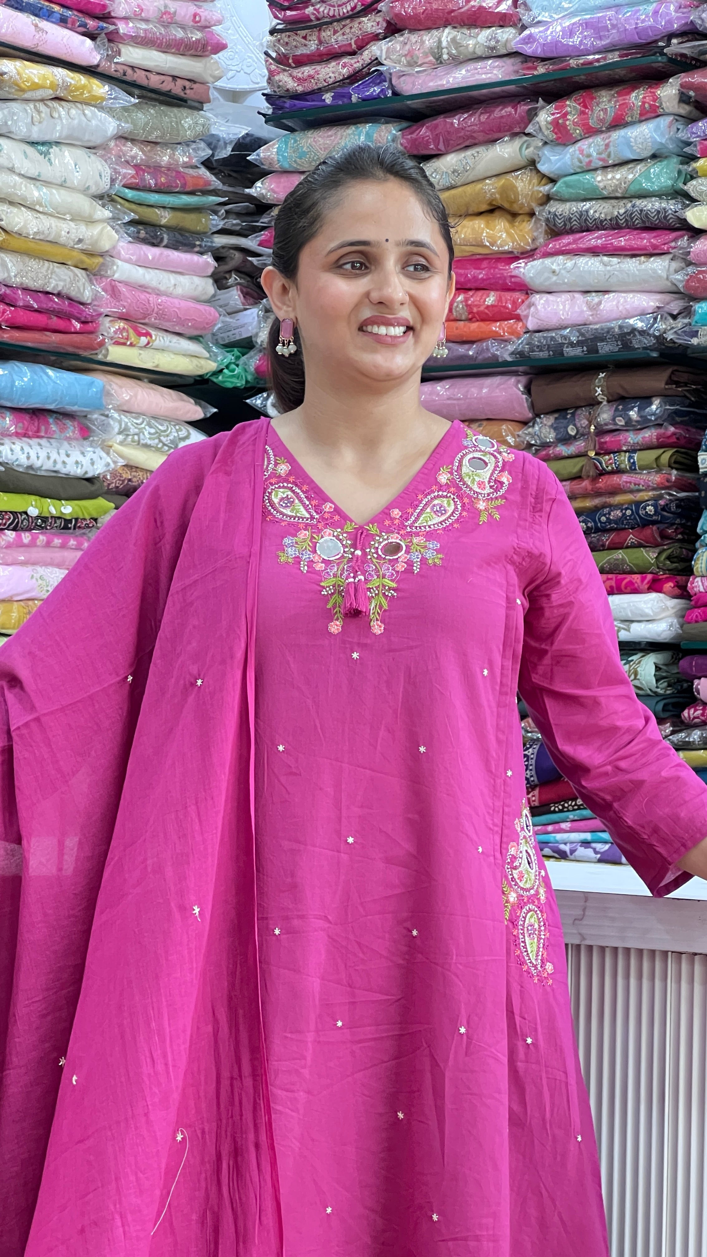 A-line mirror work cotton suit (gj 10267)
