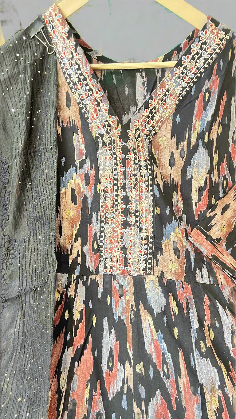 Ajhna ikkat printed A line suit