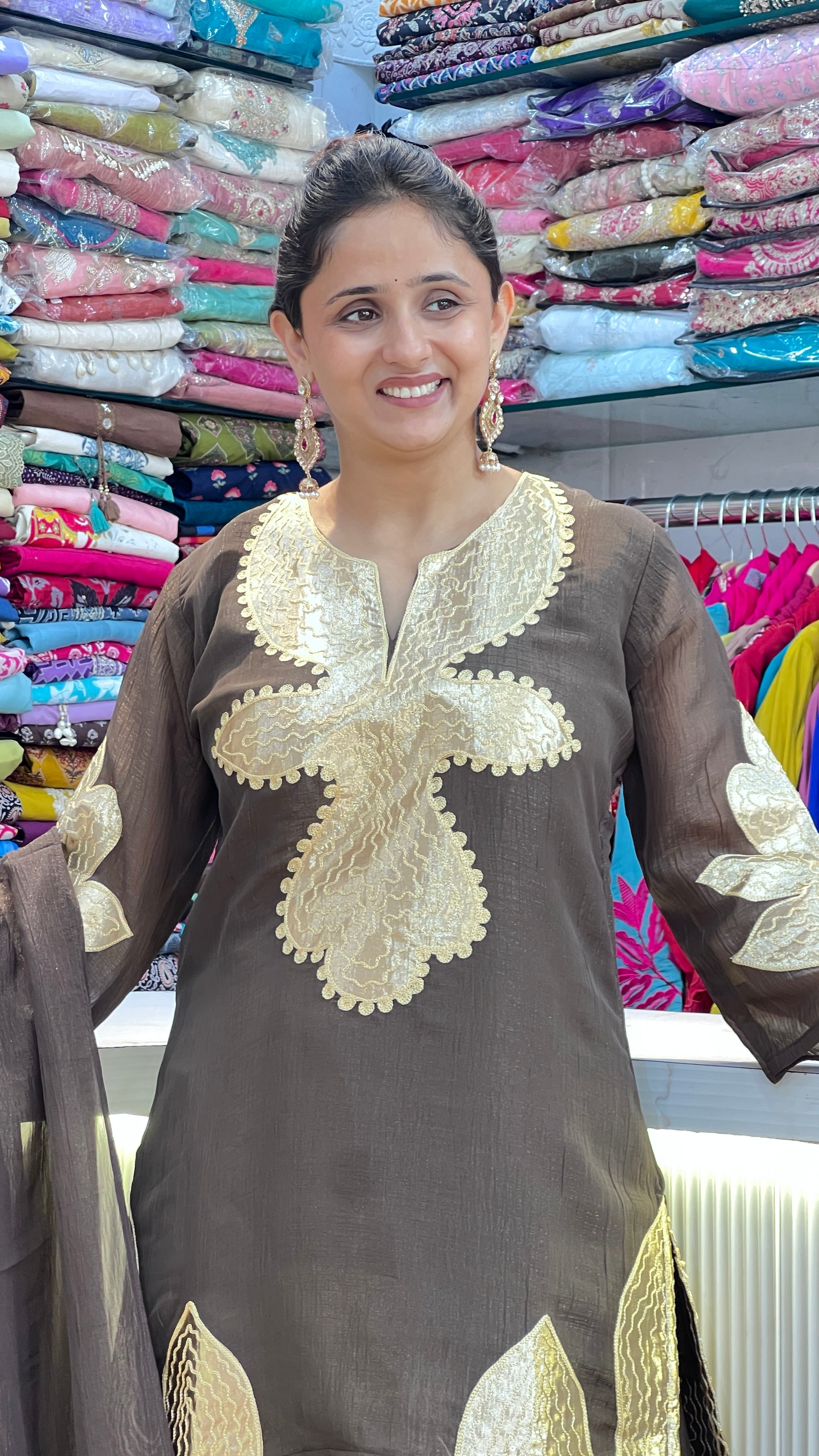 Elegant Crush Tissue Suit Set with Farshi Salwar ( sdw 2167 )