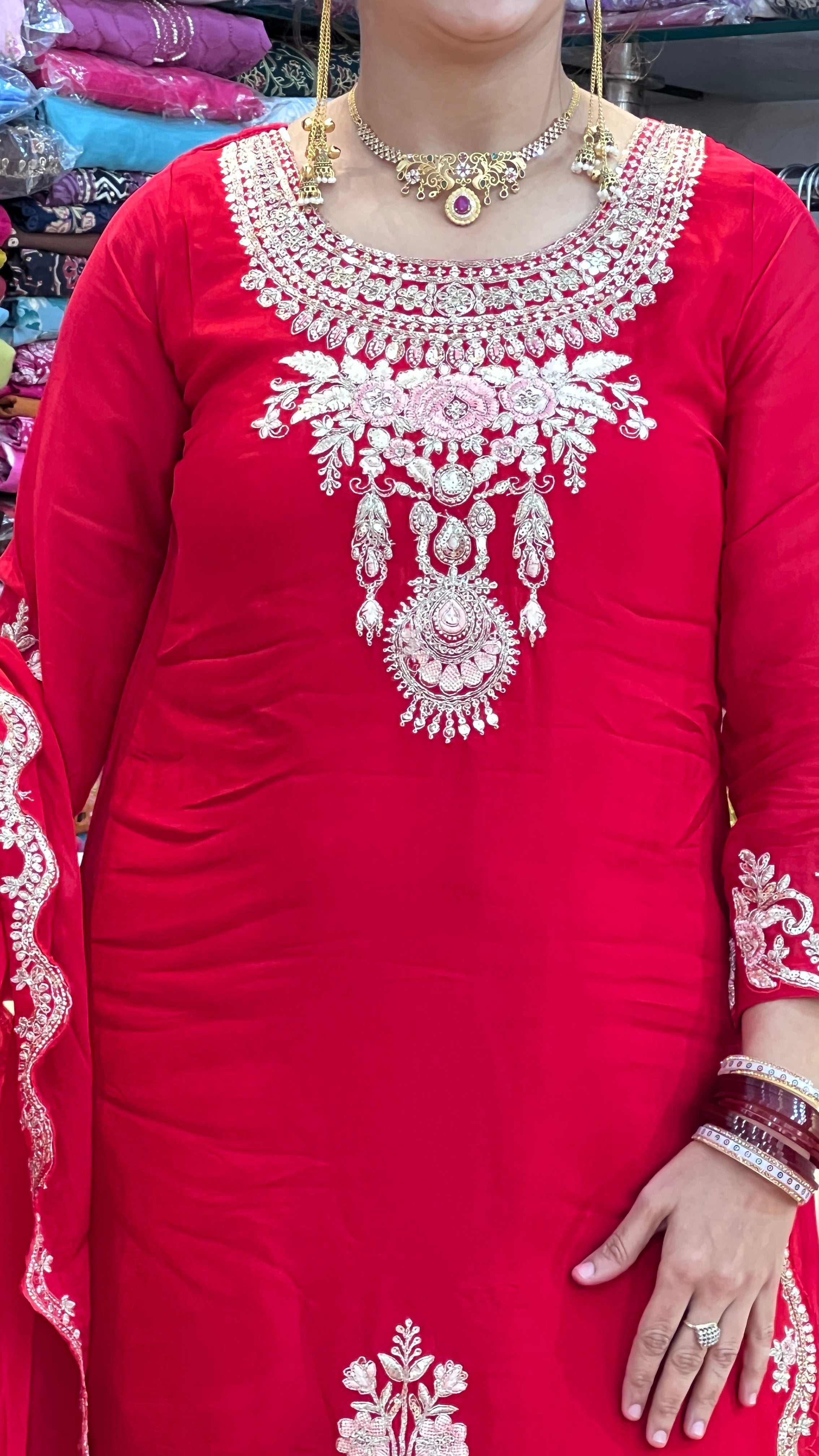 Pure chinon embroidered karva suit ( ym 65867 )