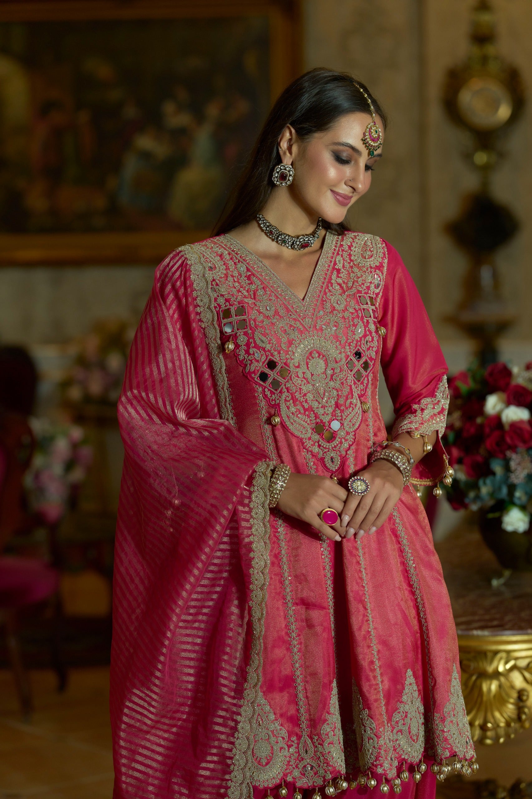 Shimmer tissue short anarkali suit