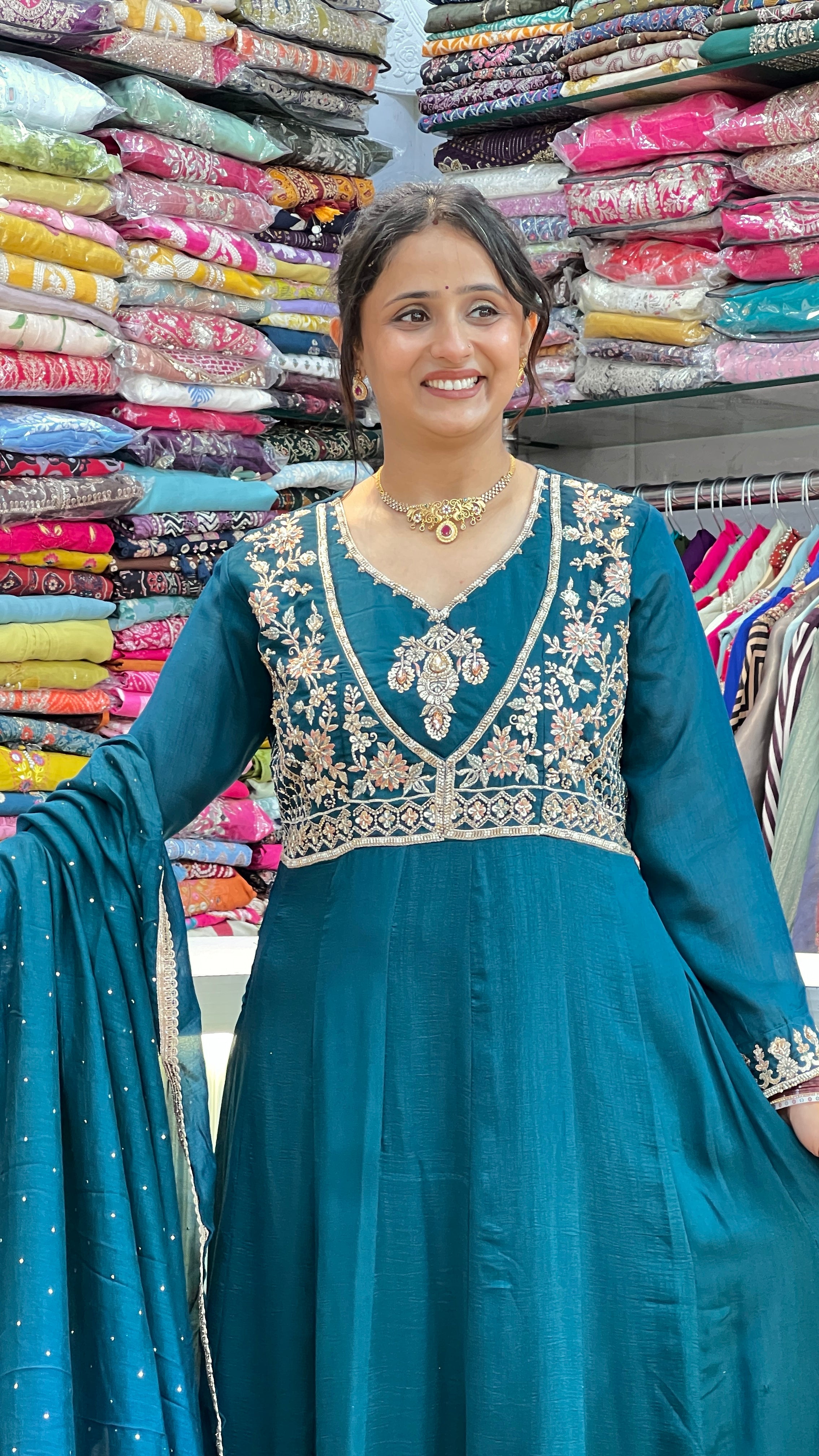 Silk hand work anarkali suit ( tj 31567 )