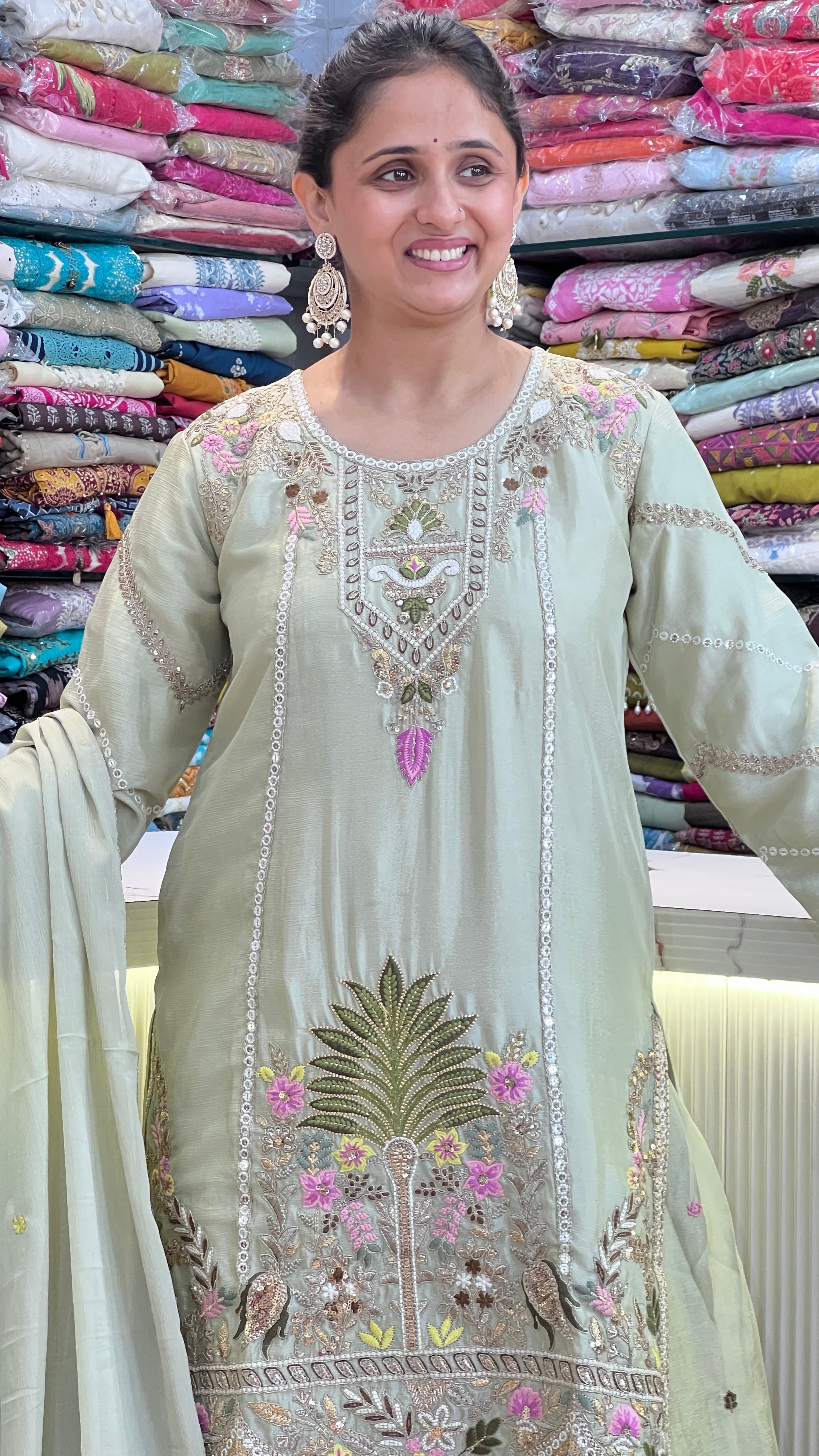 Embroiderd chinon plazo suit ( tj 30667 )