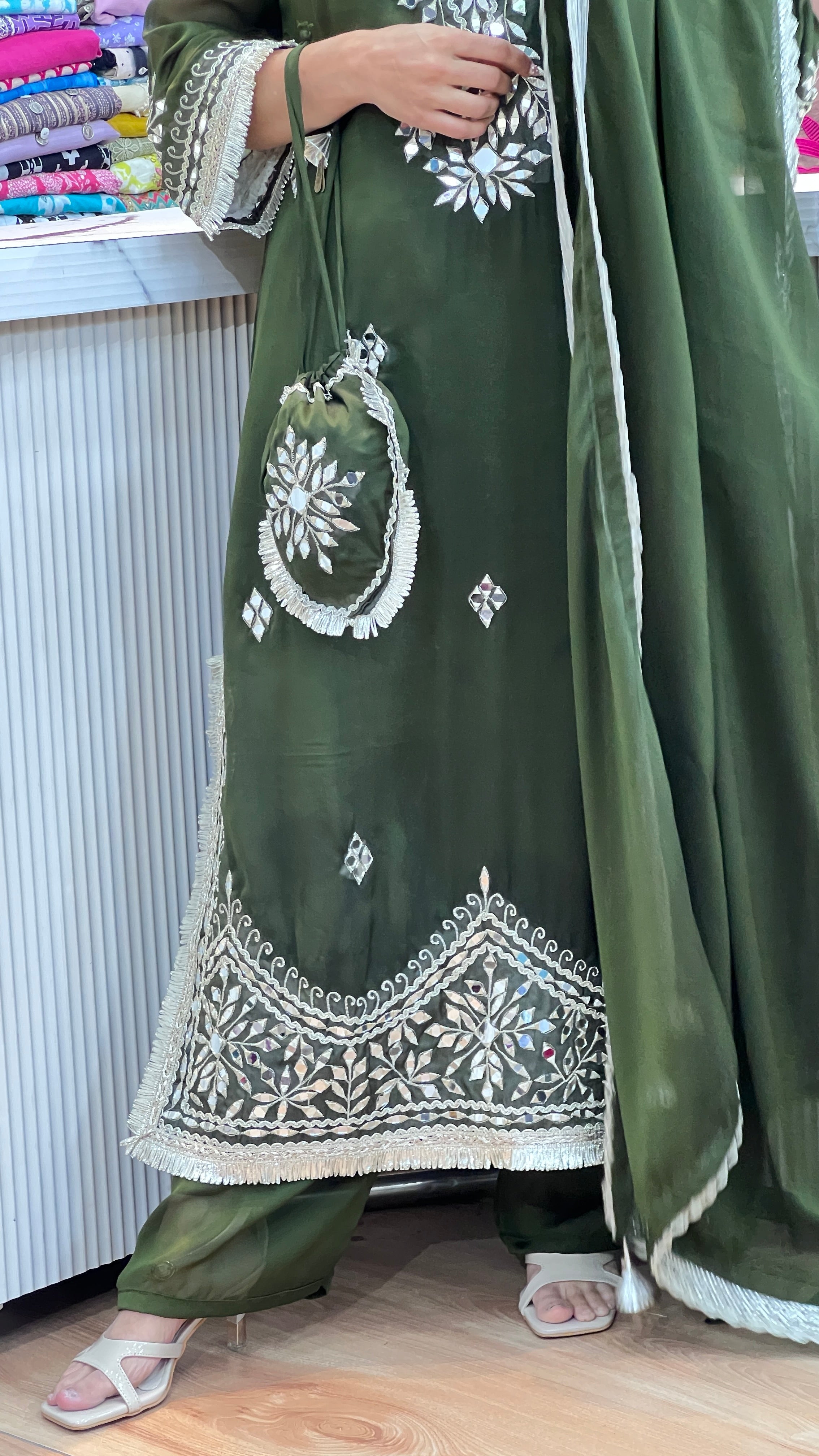 Mirror work organza phiran suit ( tls 16567 )